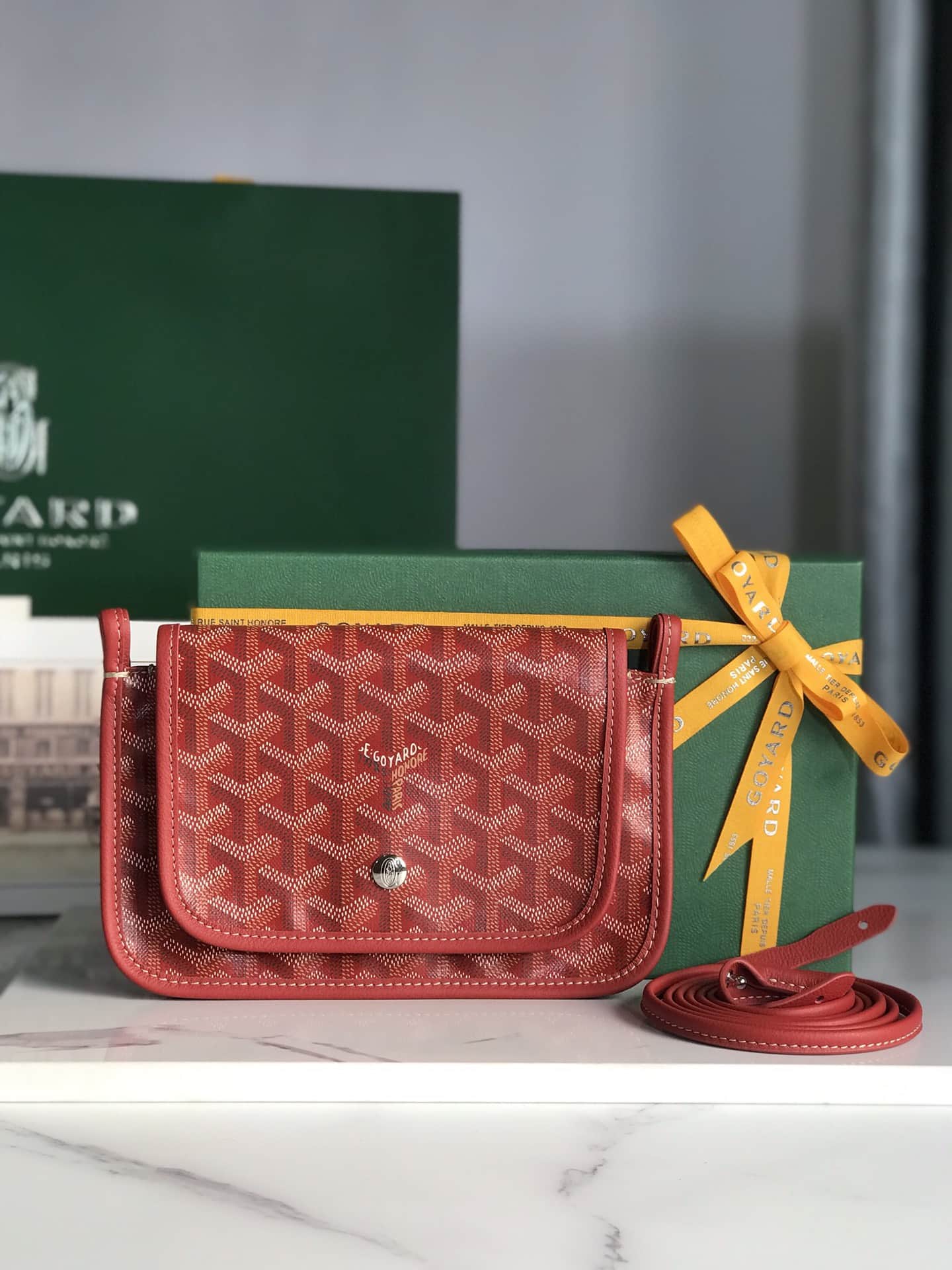 Plumet Pocket Wallet Goyardine Canvas & Chevroches Calfskin Red High