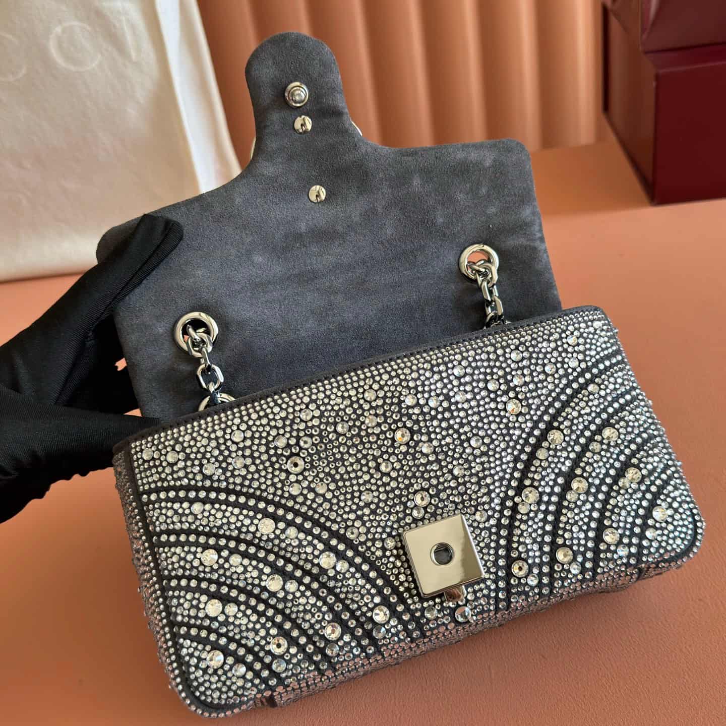 Gucci GG Marmont Shoulder Bag Black / Crystal 837280 High