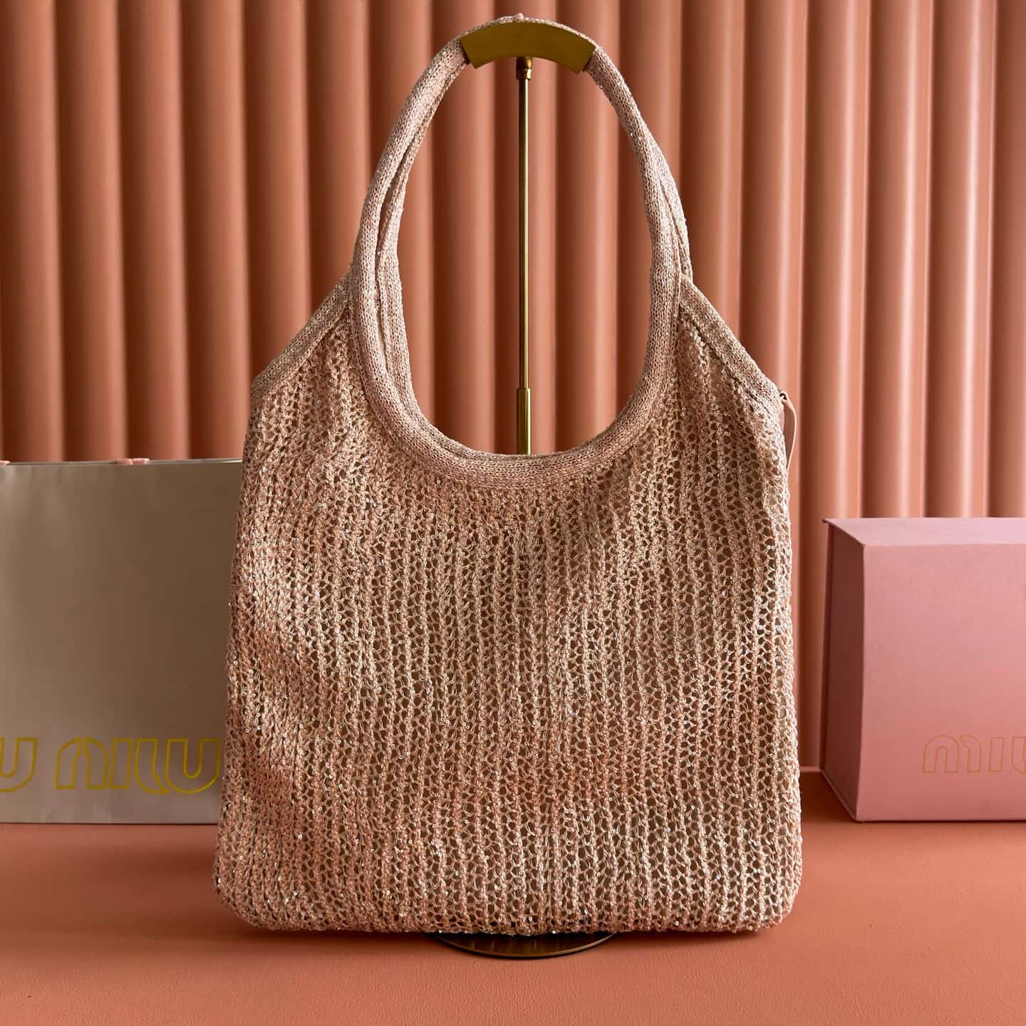 Miu Miu Ivy sequin mesh bag Powder Pink 5BG231 TOP