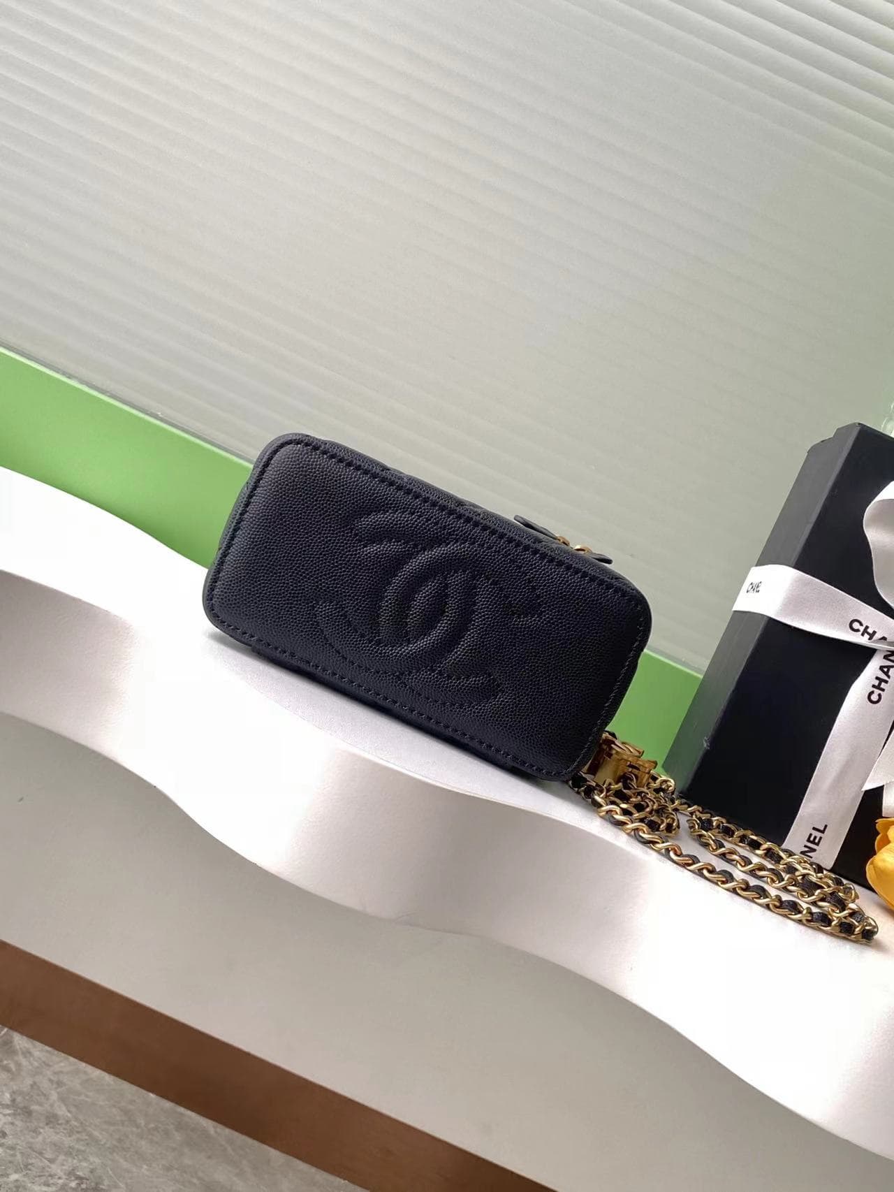 Chanel Vanity with Chain AP3940 Grained Calfskin & Gold Metal Black A