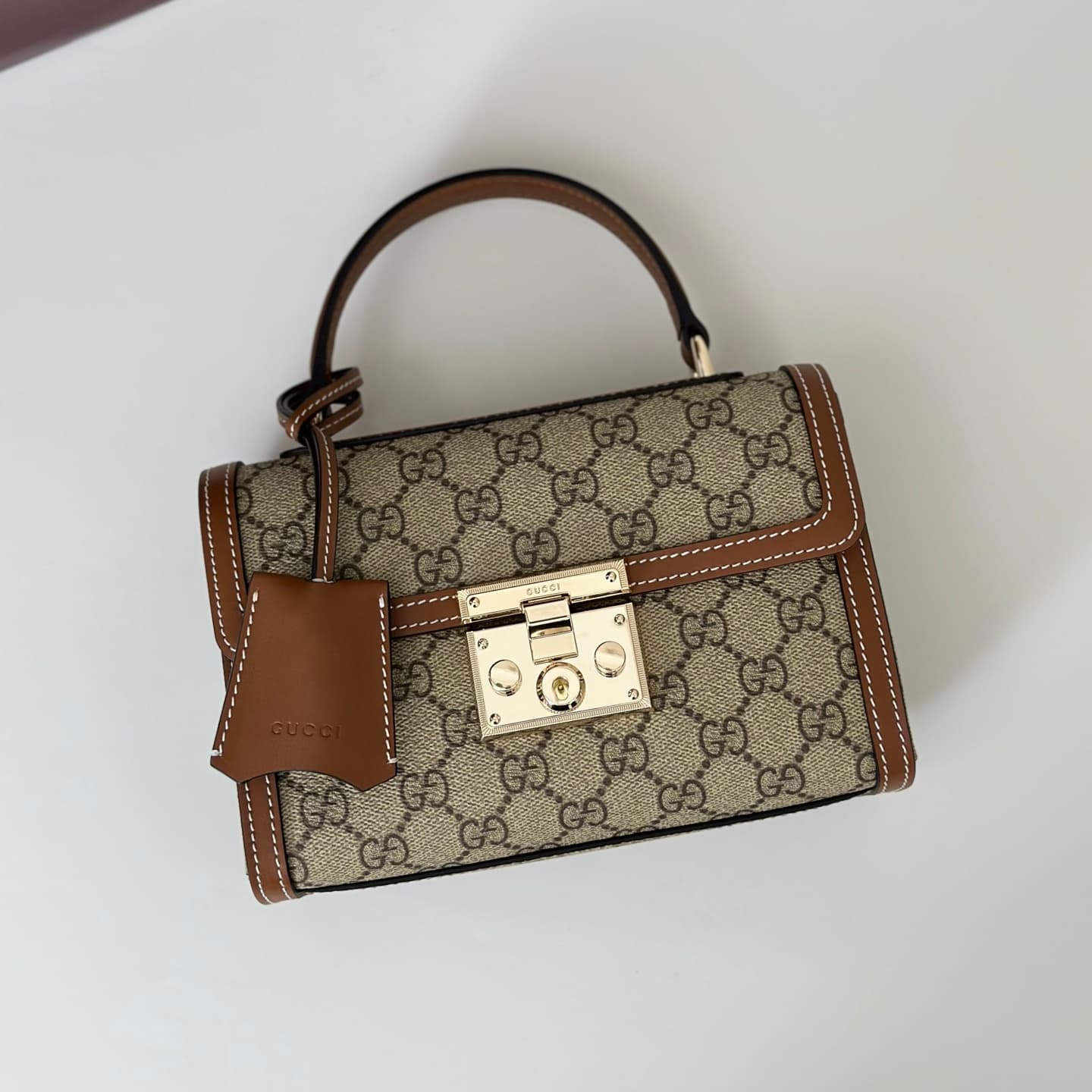 Gucci Padlock small top handle bag Beige and dark brown GG Monogram ‎838999 High