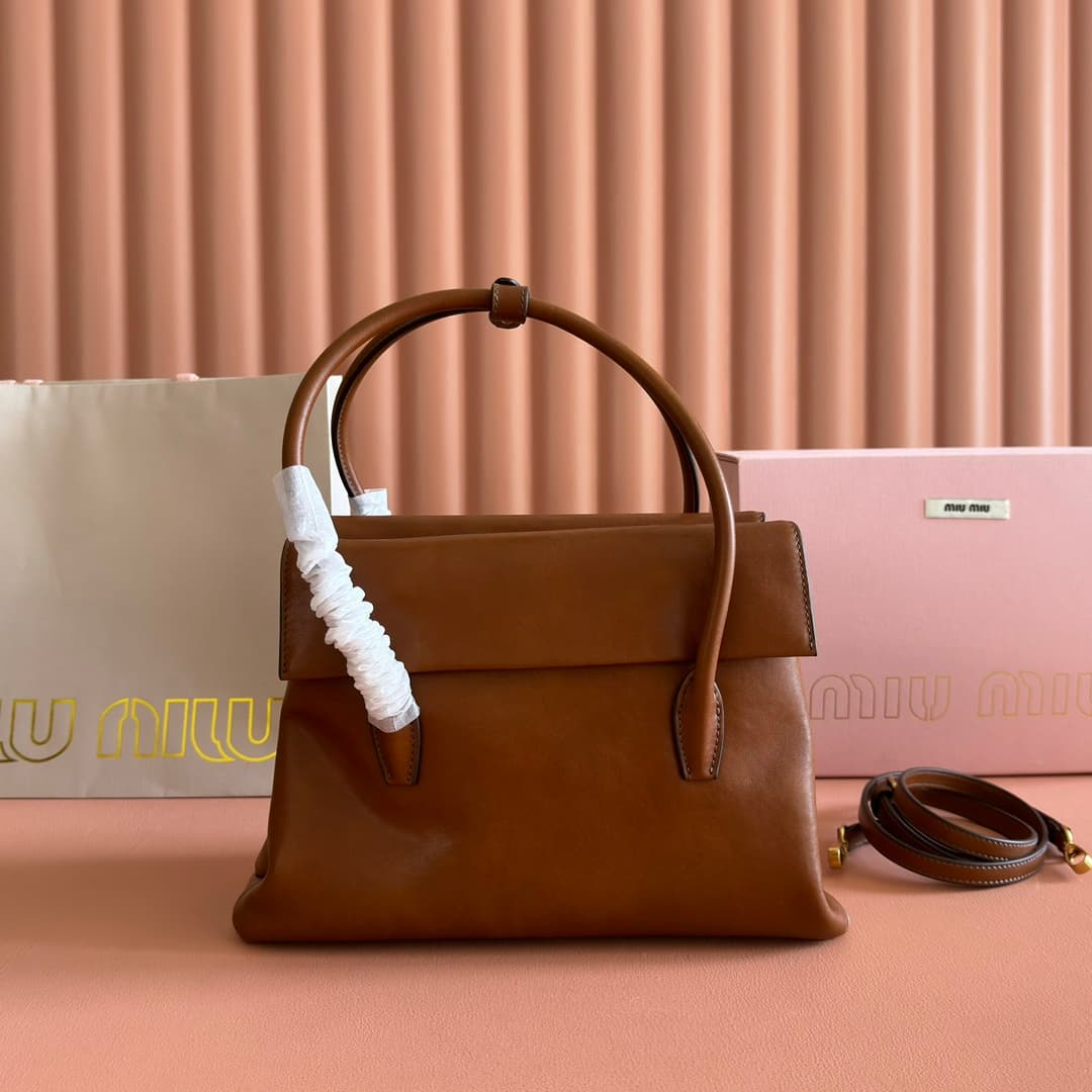 Miu Miu Solitaire shiny Calfskin leather bag brown 5BA302 High