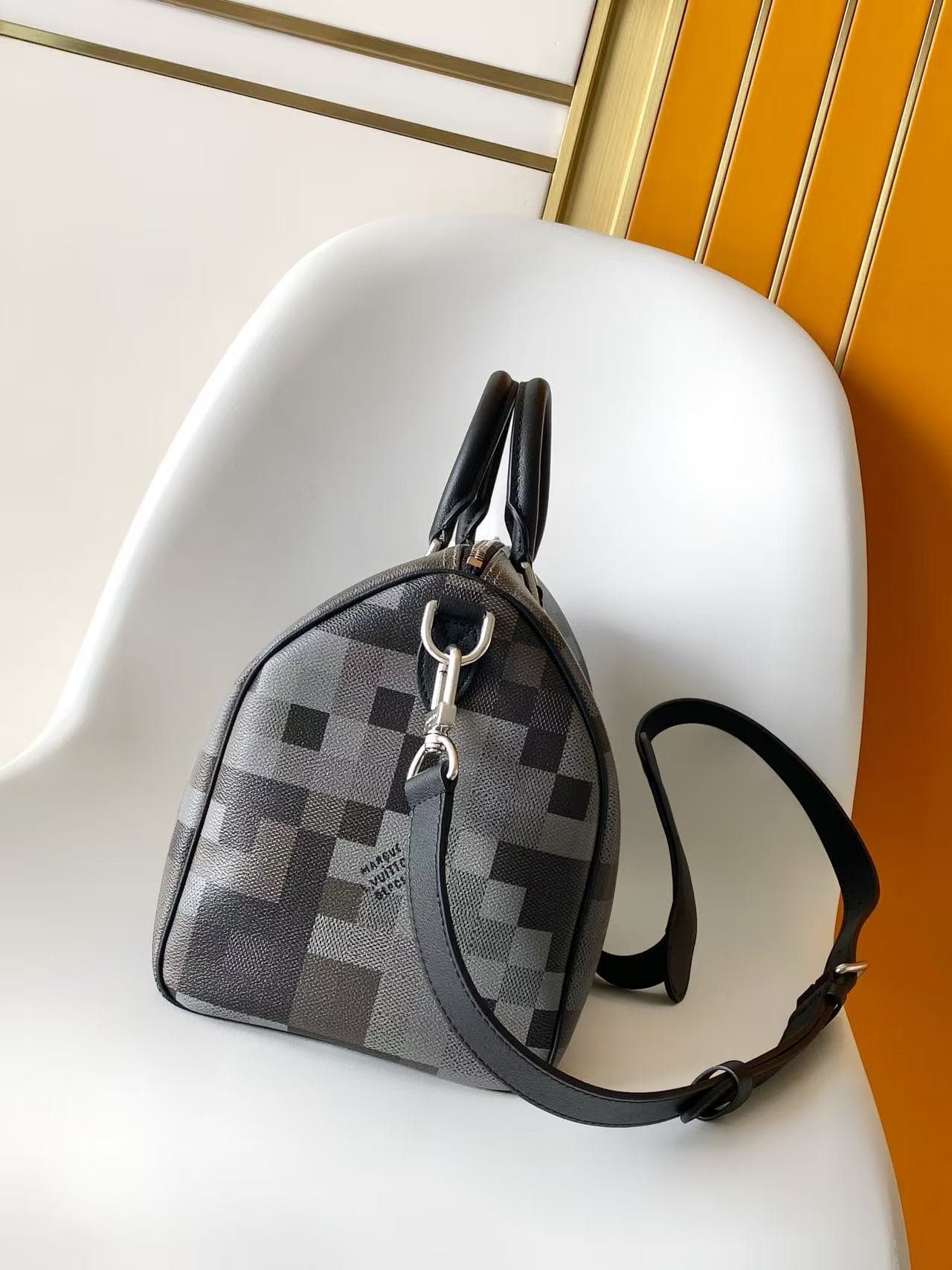 Louis Vuitton Speedy 30 Bandoulière Black Damoflage coated canvas M28977 High