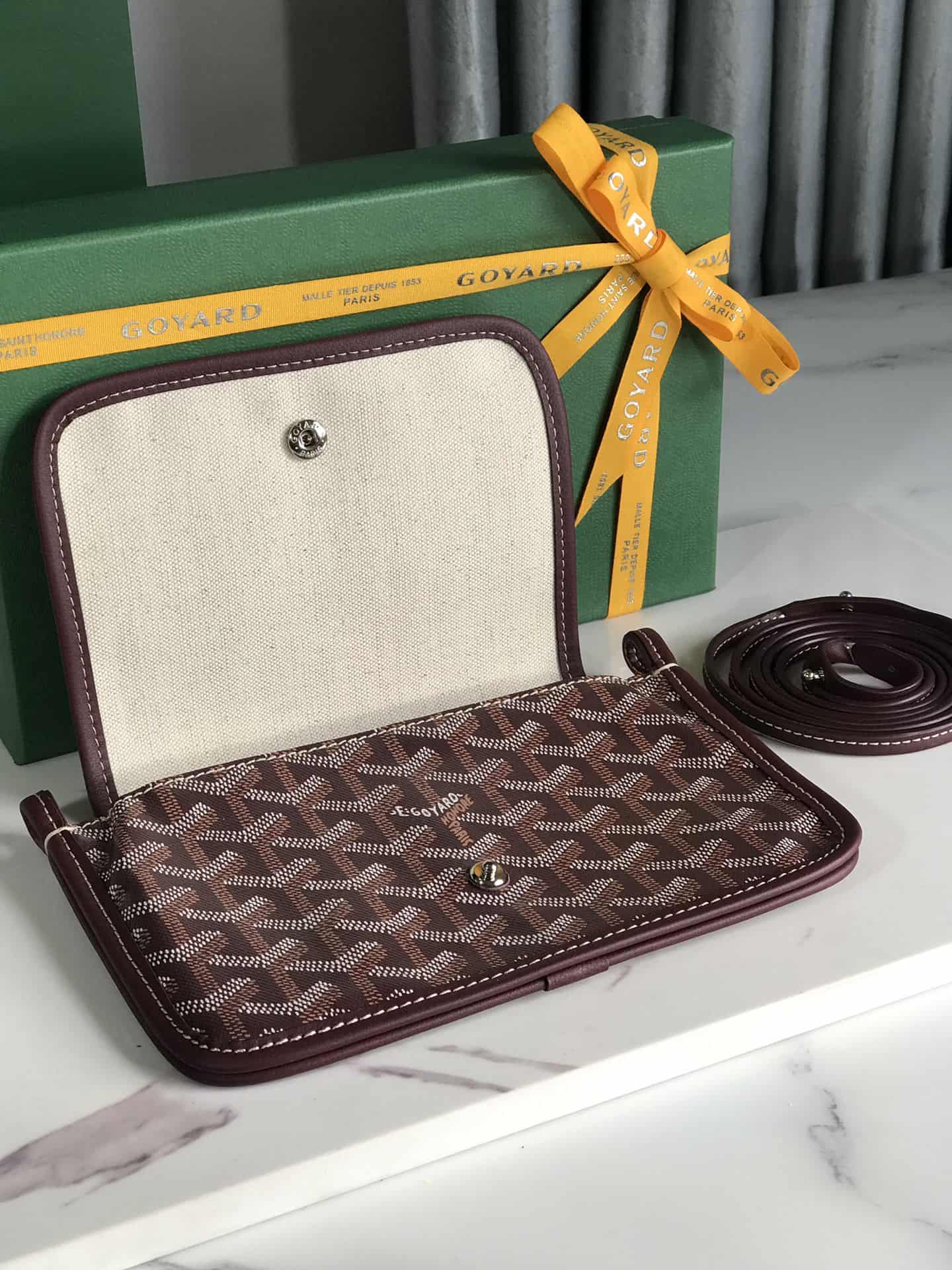 Plumet Pocket Wallet Goyardine Canvas & Chevroches Calfskin Burgundy High