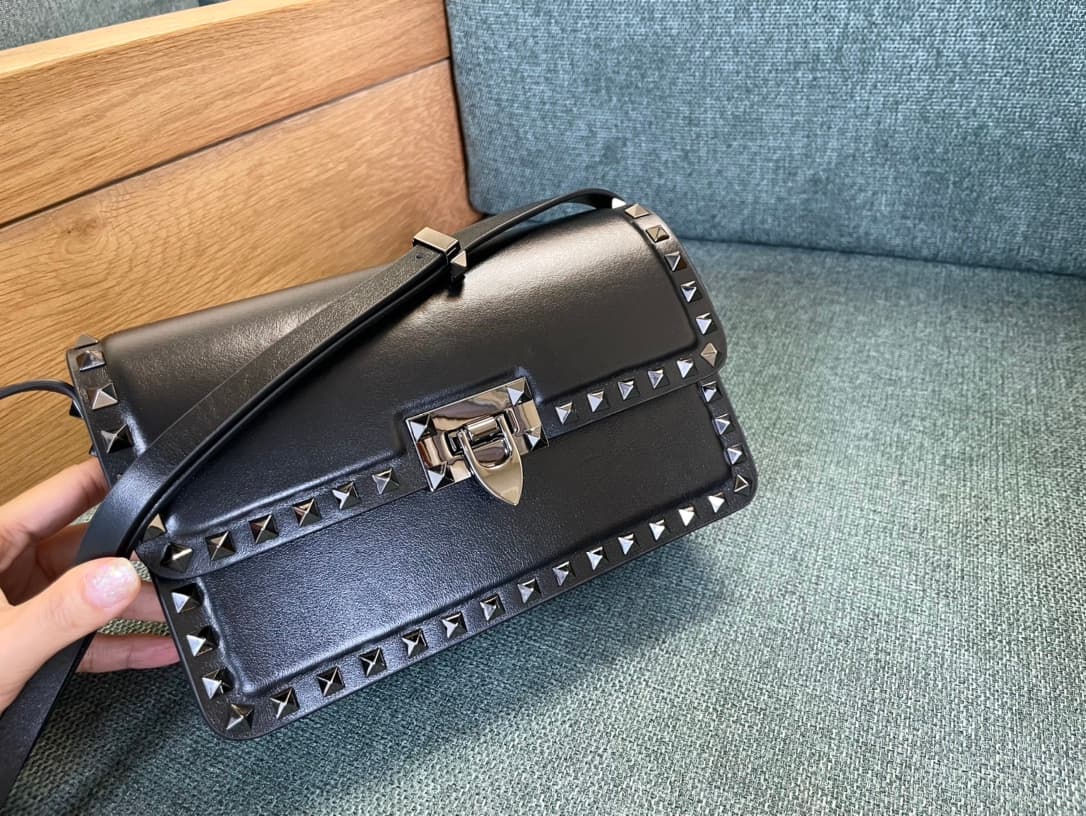 Valentino Garavani Rockstud23 Small Shoulder Bag smooth black calfskin leather high