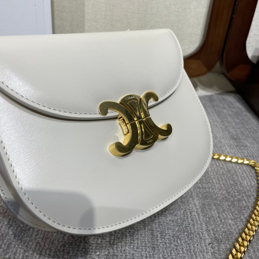 Celine Teen Besace Clea Bag in Shiny White Calfskin Leather High