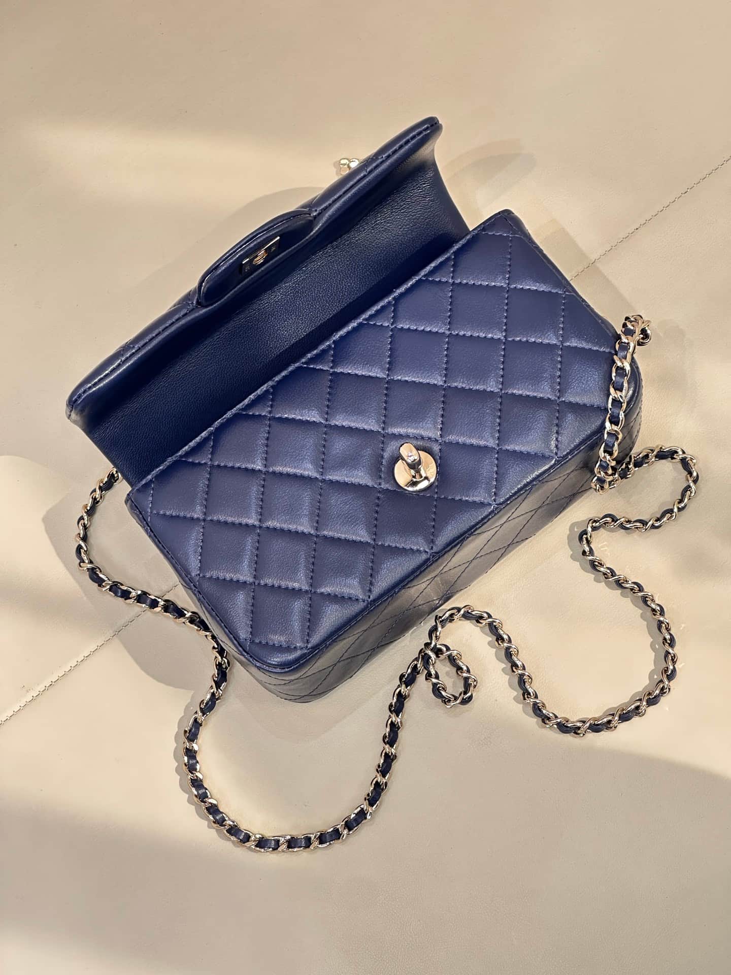 Chanel Mini Classic Handbag Lambskin Strass & Gold-Tone Metal AS2431 dark blue TOP