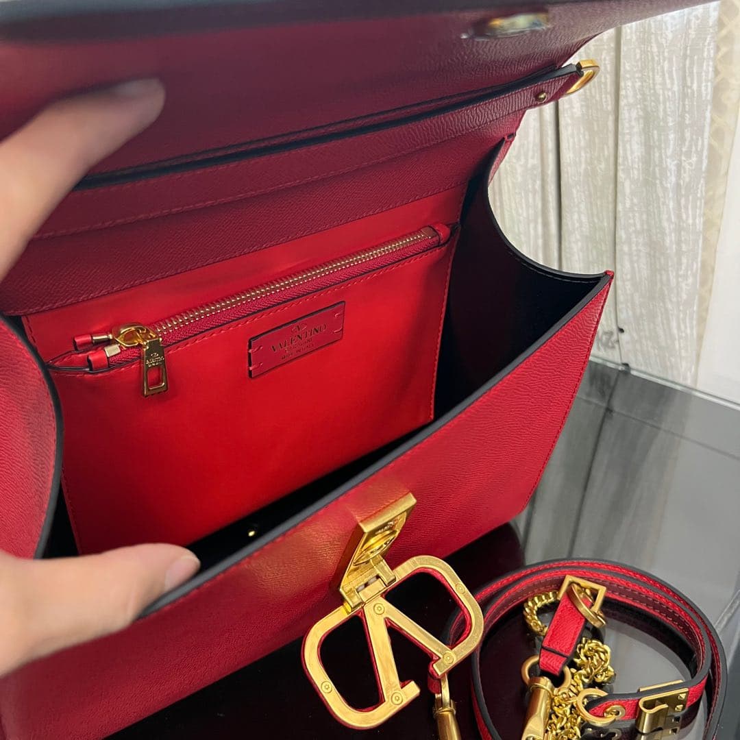 Valentino Vsling Handbag In Red Grainy Calfskin High