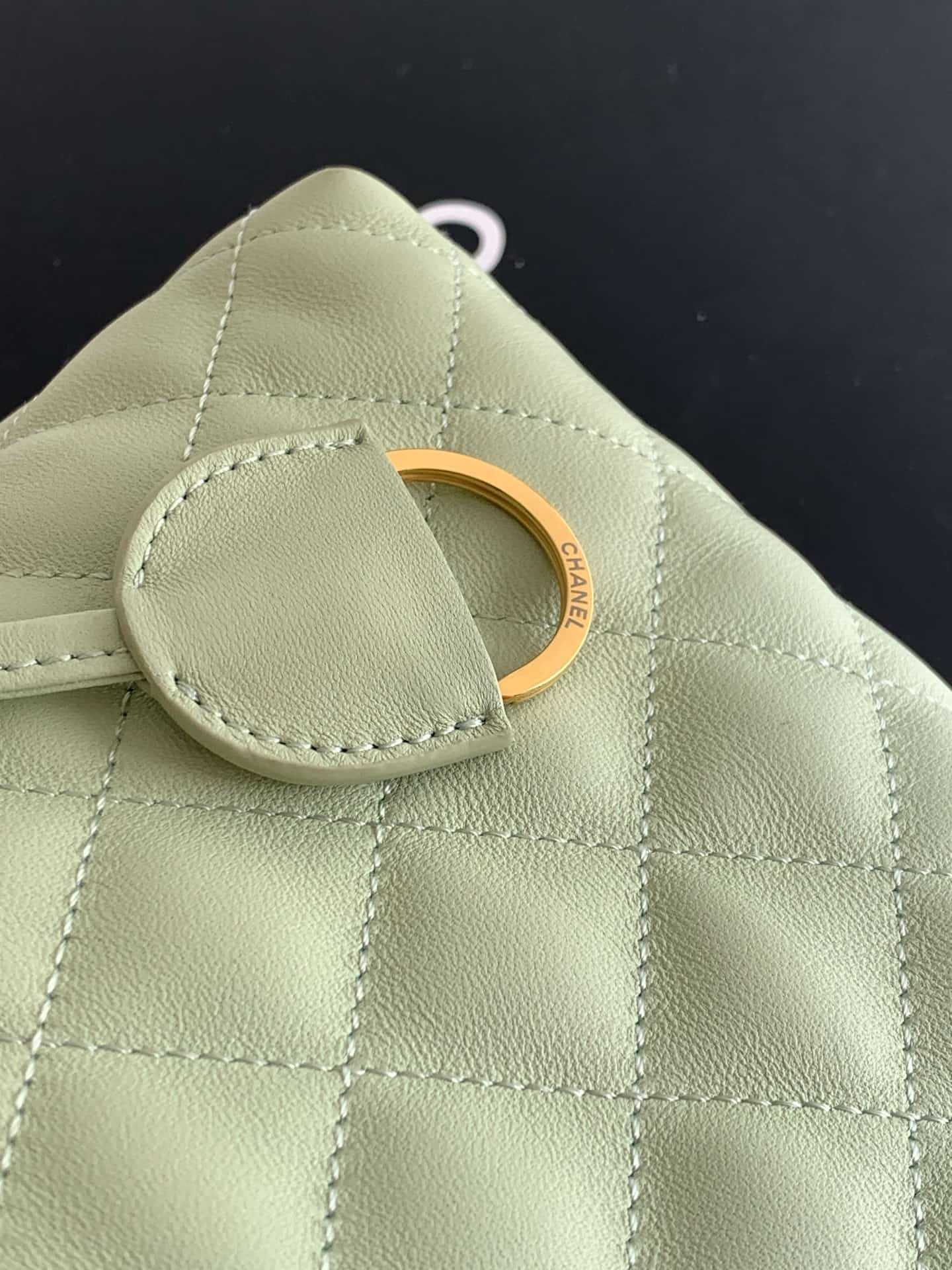 Chanel Clutch with Leather Strap Quilted Leather & Gold-tone Metal AP5227 Light Green A