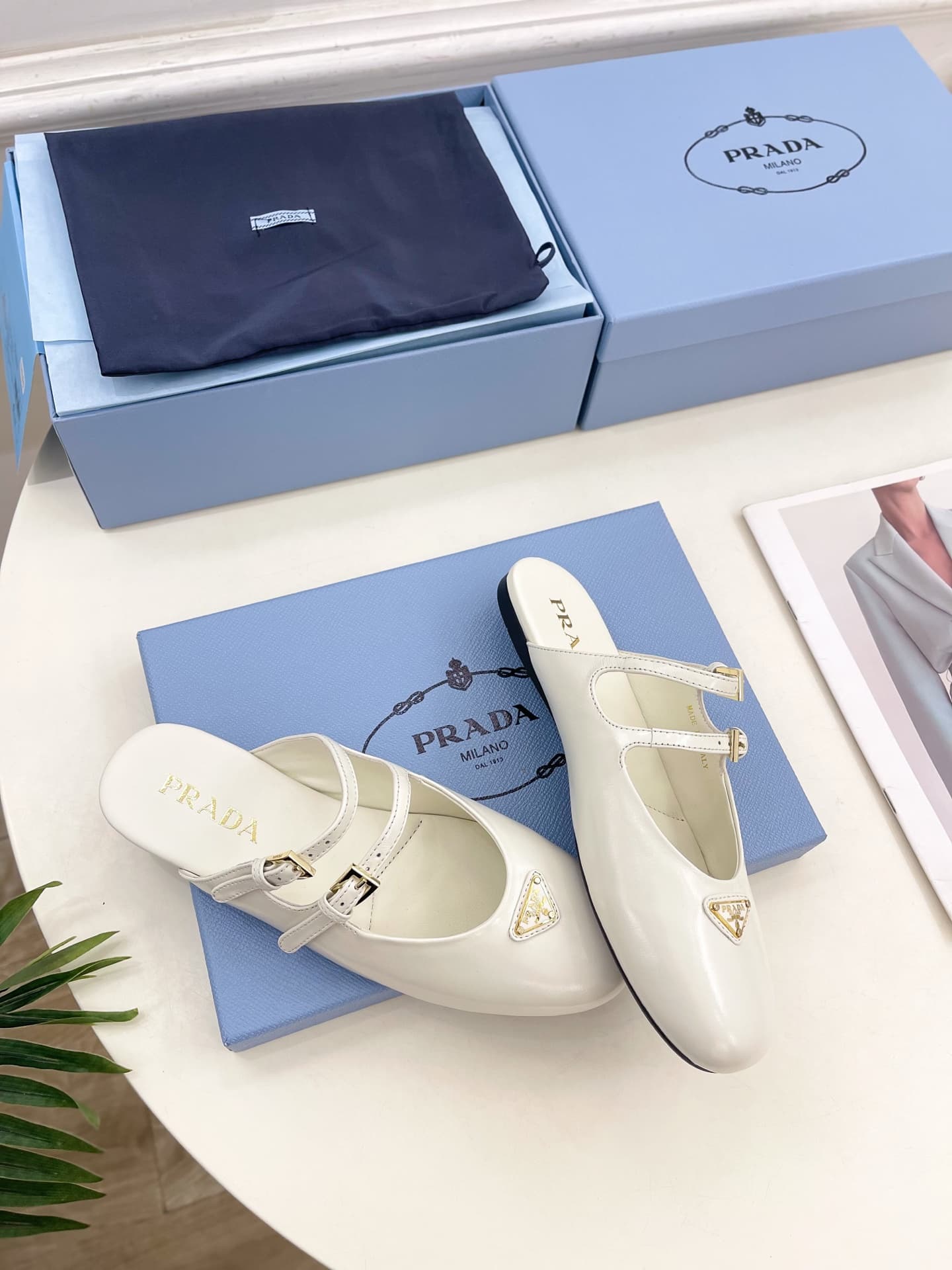 Prada Leopard-Print Pony Hair Dual Mary Jane Ballerina Mules Women