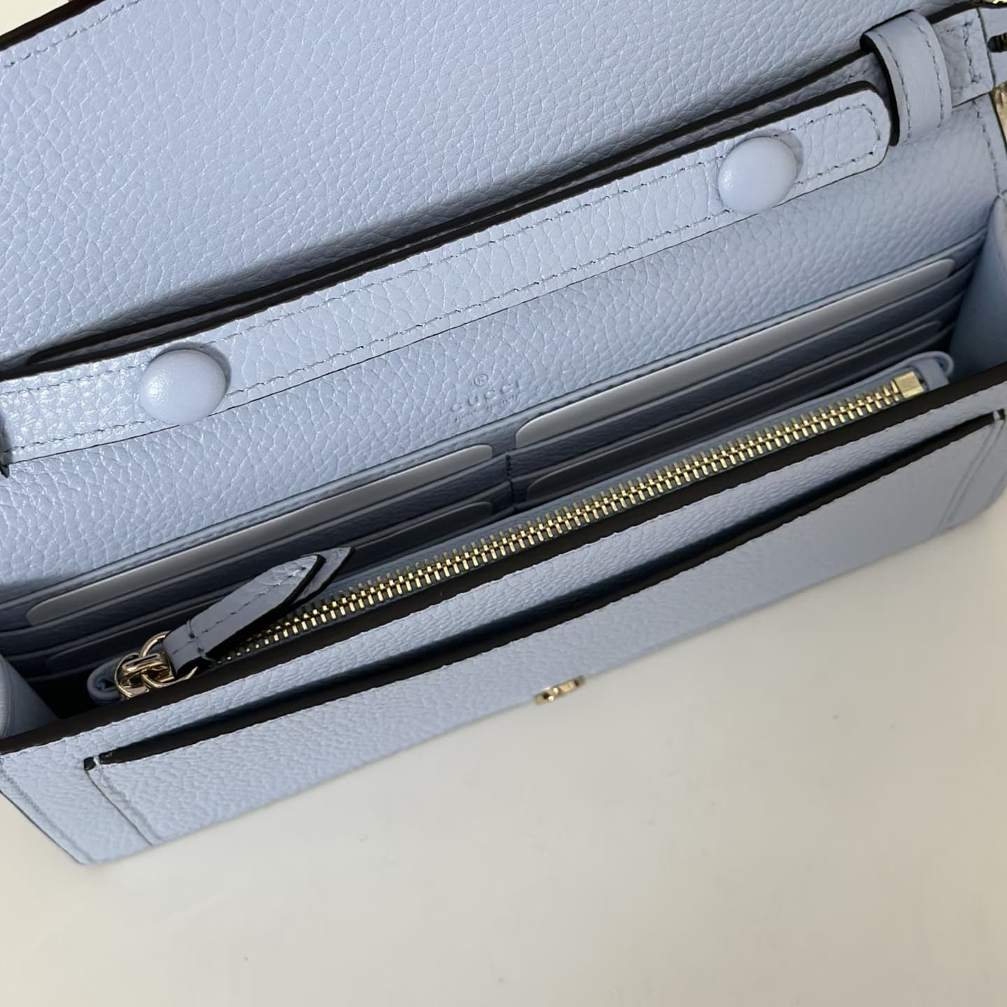 DIONYSUS WALLET ON CHAIN 837373 light blue grainy leather High