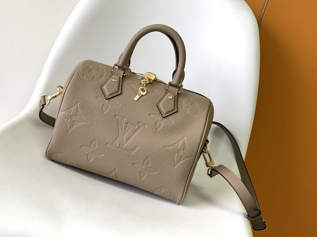 Louis Vuitton Speedy Bandoulière 25 Bag Tourterelle Embossed grained cowhide leather M59273 High