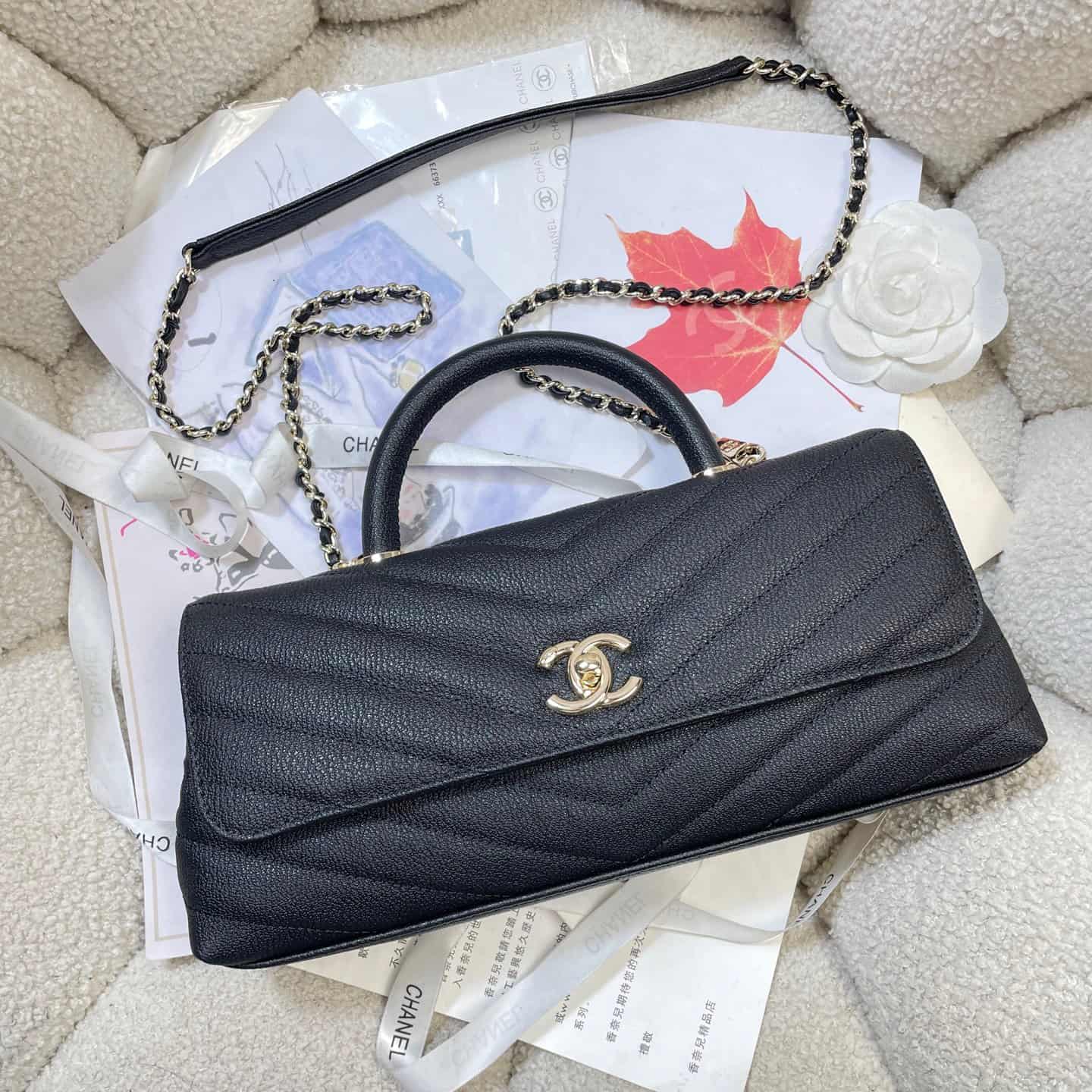 Chanel Maxi Flap Bag with Top Handle Calfskin& Gold-Tone Metal AS6091 Black A