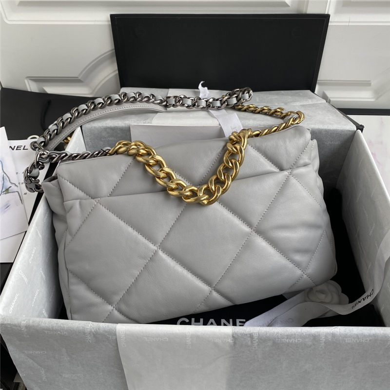 Large Chanel 19 Flap Bag Lambskin Grey High