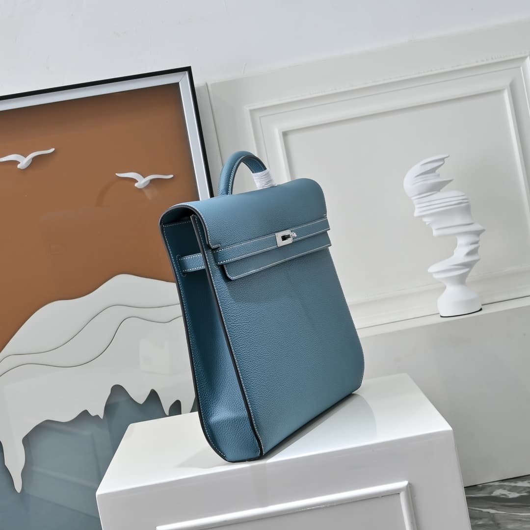 Hermes Kelly depeches Togo 36 briefcase In Light blue CalfskIn WAX High