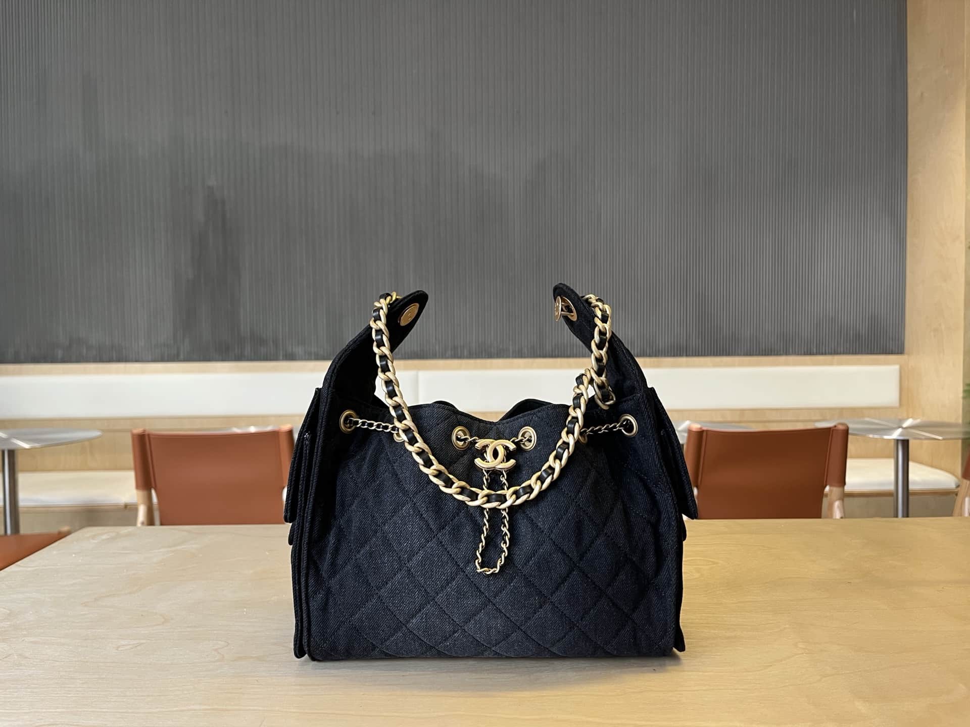 Chanel 25 Small Hobo handbag AS5293 Denim & Gold-tone Metal Black A