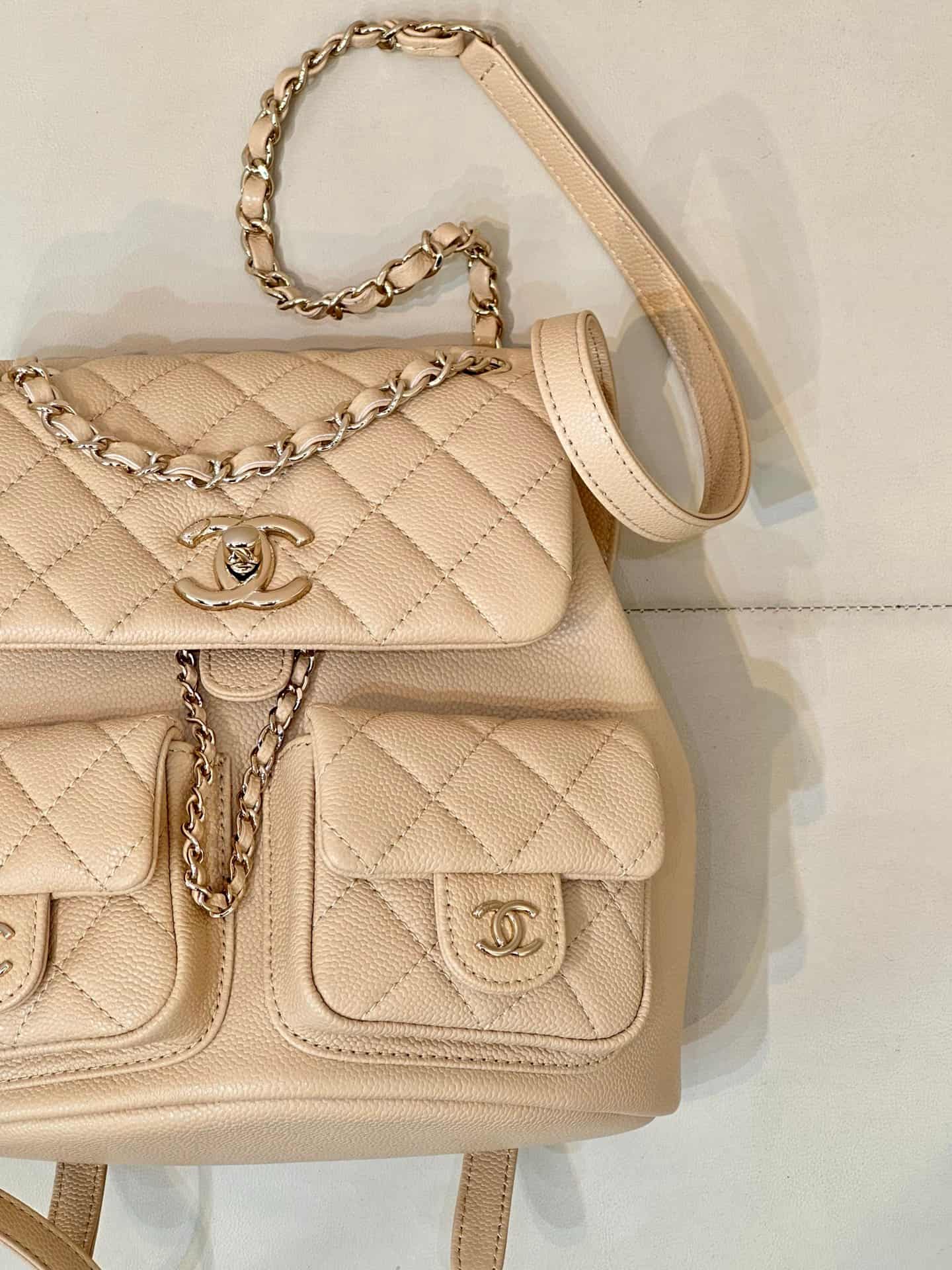 Chanel BACKPACK AS3860 Grained Shiny Calfskin & Gold-Tone Metal Beige TOP