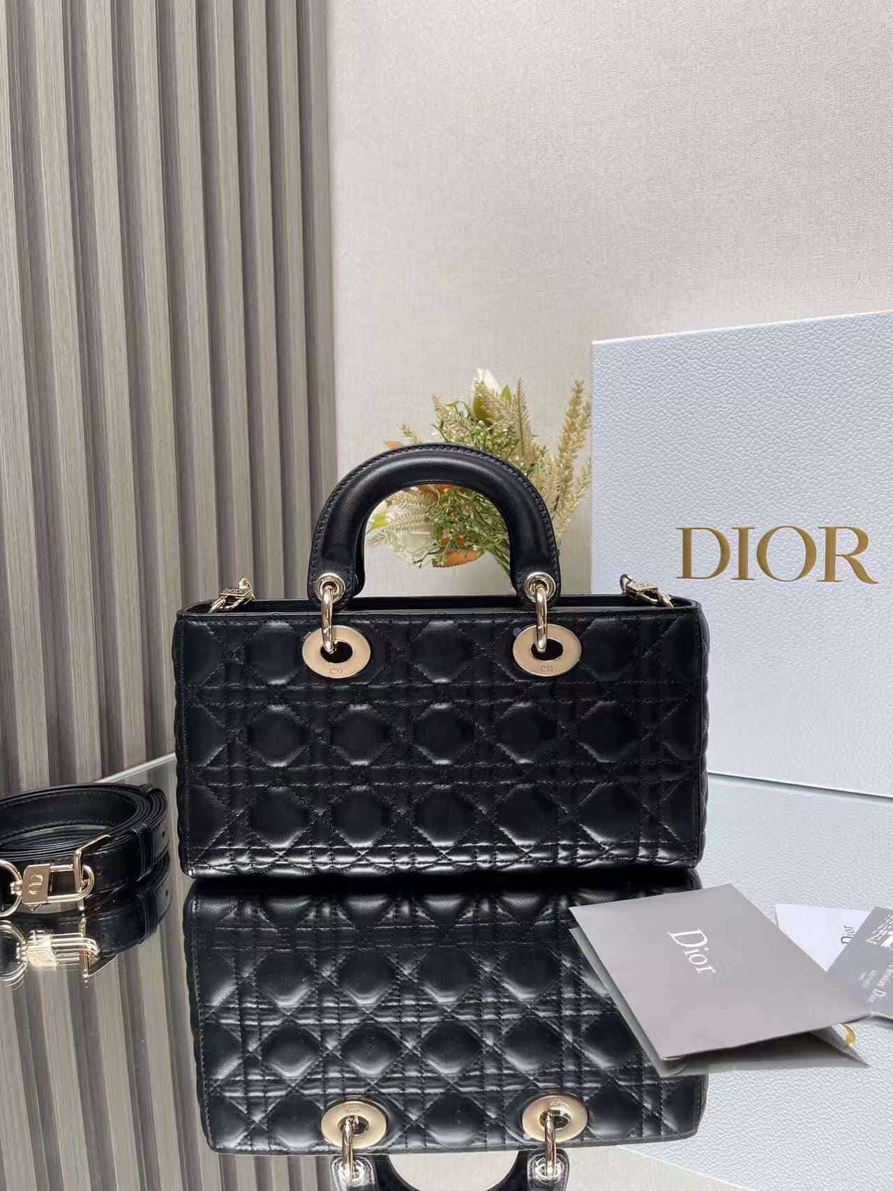 LADY D-JOY BAG MEDIUM Cannage Lambskin Black High