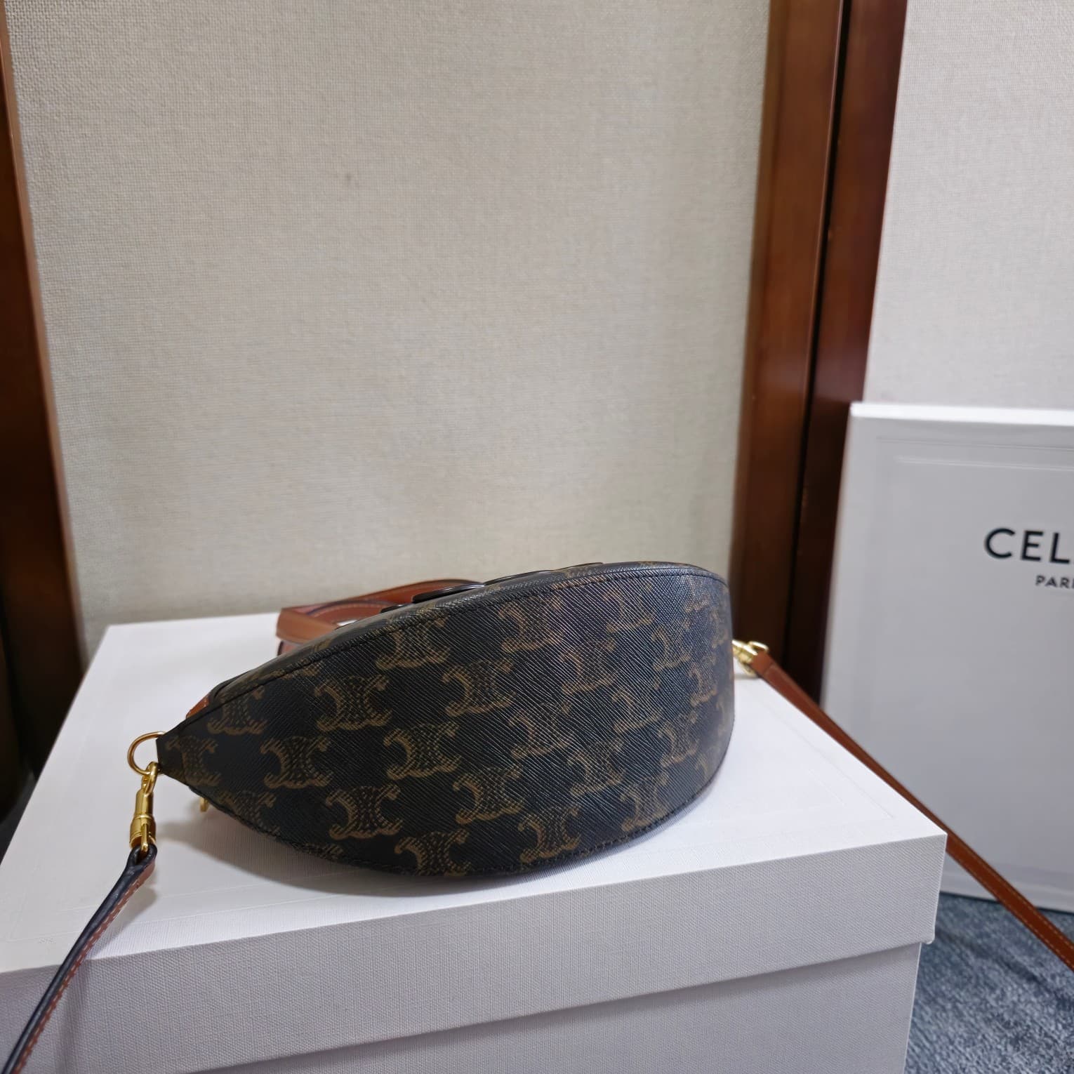 Celine Half Moon Case in Triomphe Canvas and Calfskin High