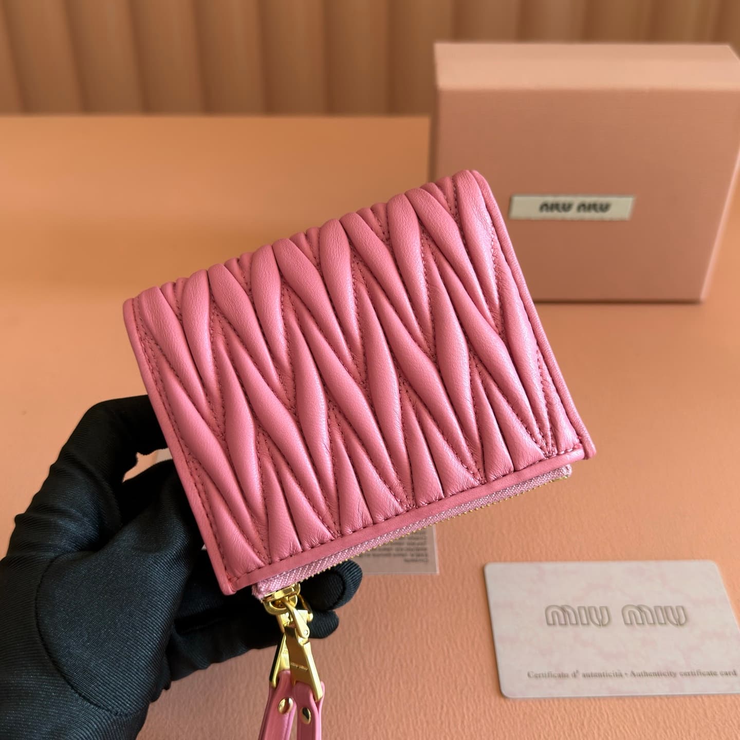 Miu Miu Begonia Pink Matelassé Nappa Leather Wallet 5MV017 TOP