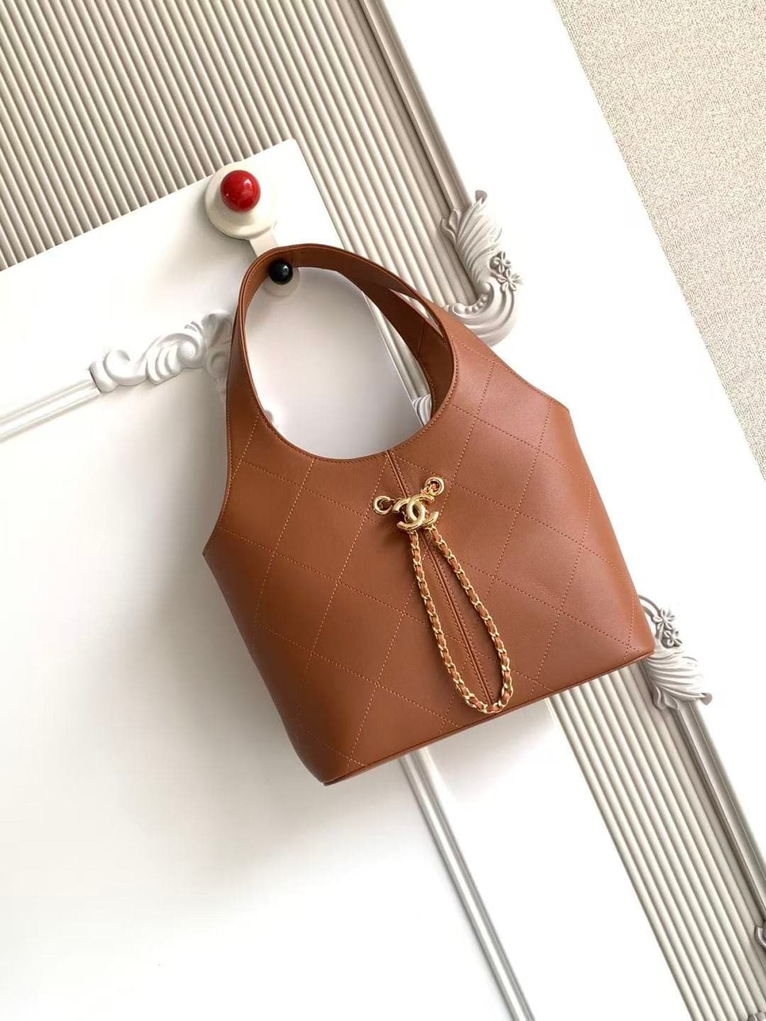 Chanel Medium Shopping Bag Brown Leather & Gold-Tone Metal AS6108 A
