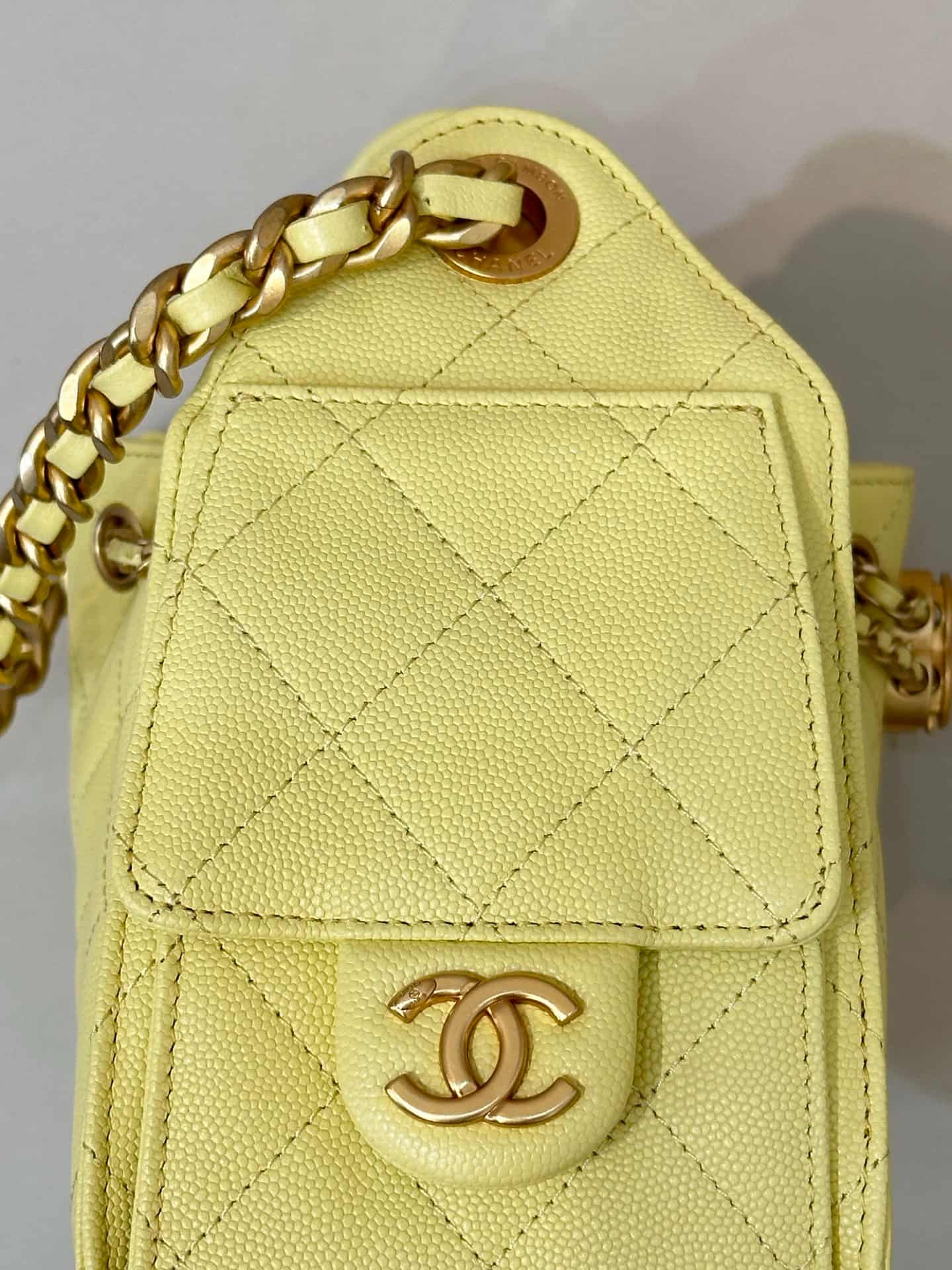 CHANEL 25 Mini Handbag AS5631 Grained Calfskin & Gold-tone Metal Yellow TOP