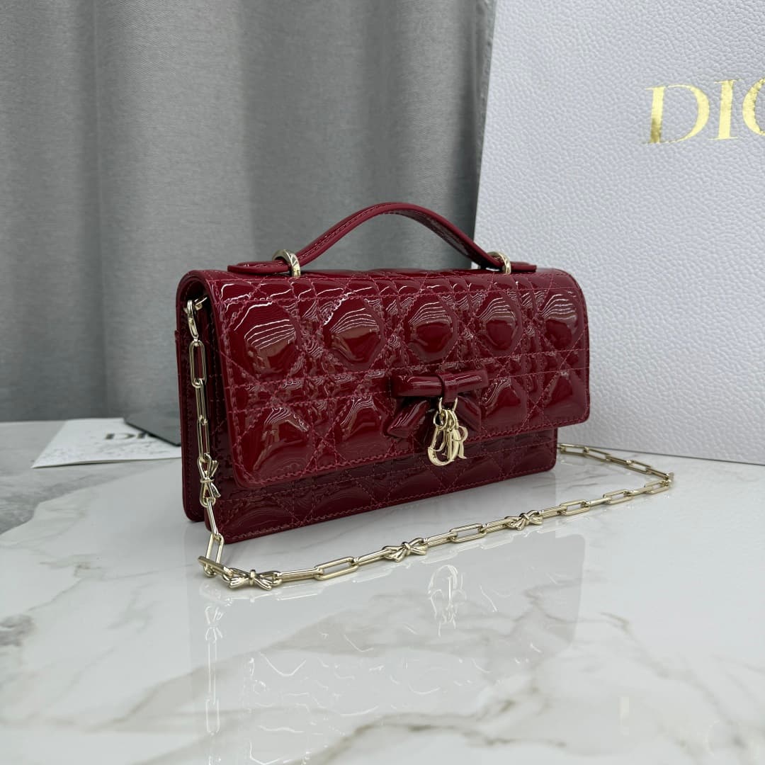 My Dior Mini Bag Cherry Red Patent Cannage Lambskin With Leather Bow High