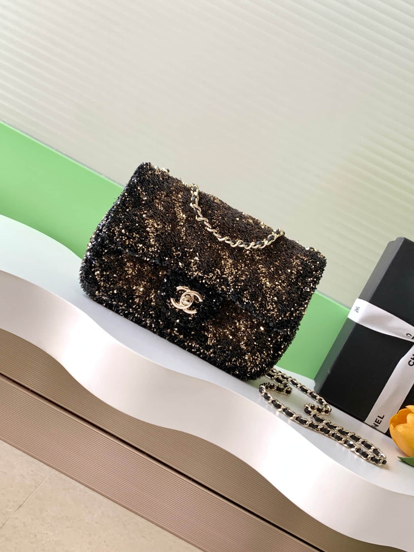 Chanel Flap Bag Sequins & Gold-Tone Metal AS4561  A