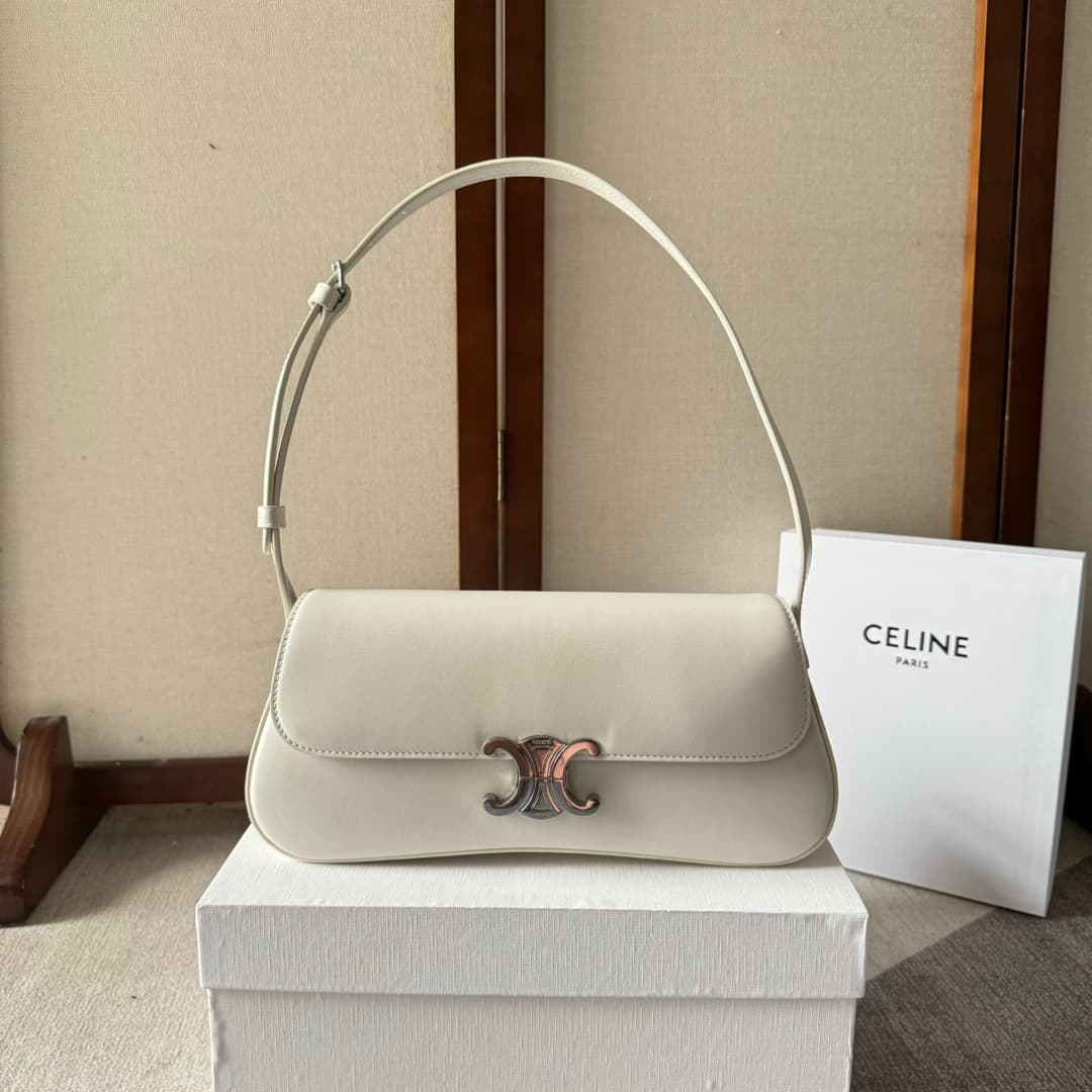 CELINE Shiny Calfskin Lola Bag in Blanc De Blanc High