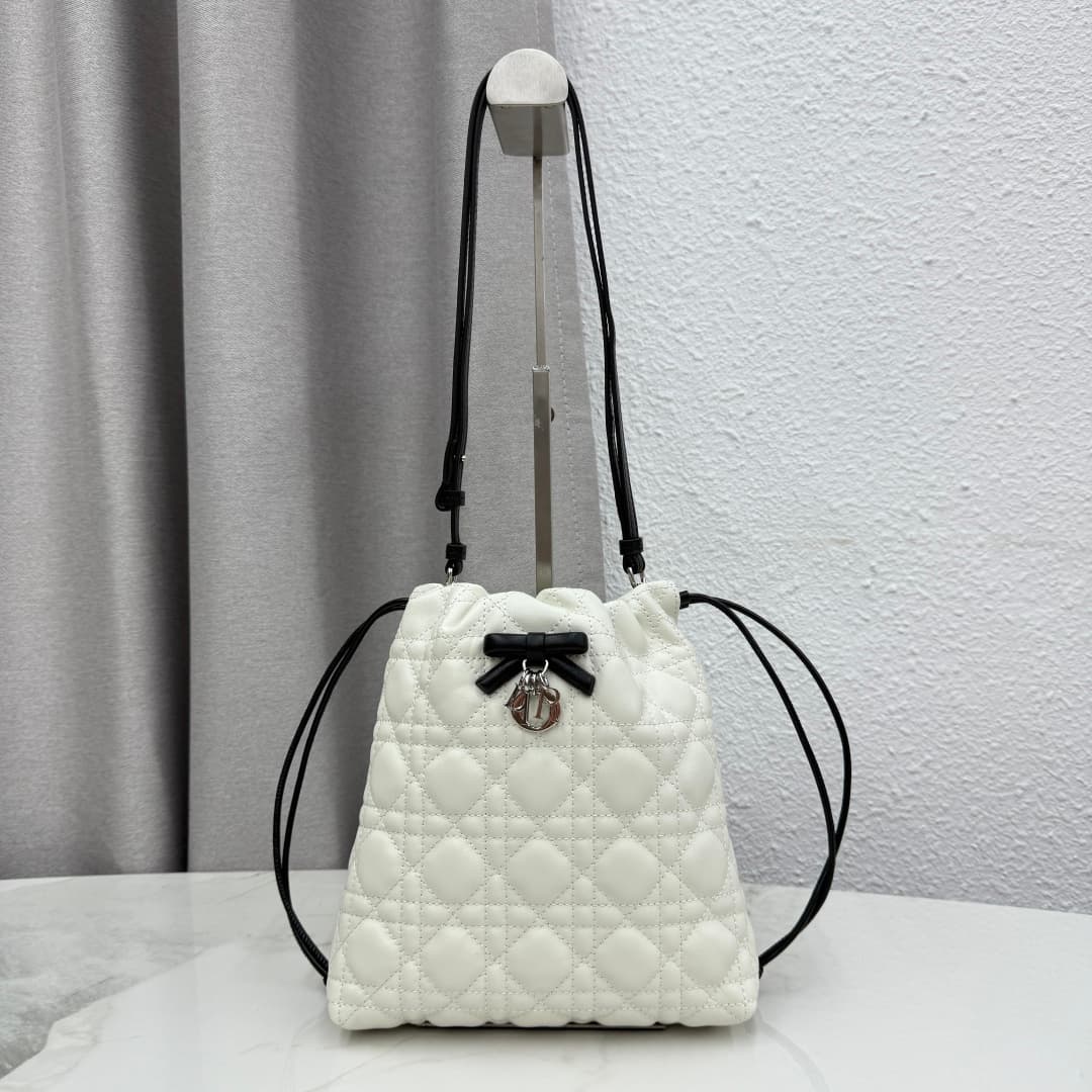 Adiorable Mini Bucket Bag White-Black Cannage Lambskin High