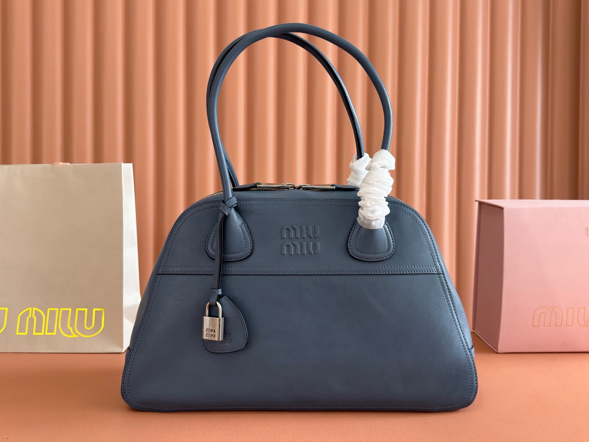 Miu Miu Vivant nappa leather bag Dark Blue 5BB196 TOP