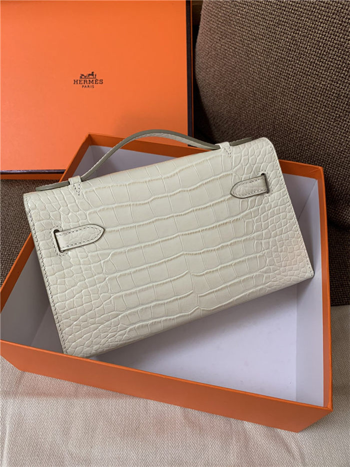 Hermes Kelly Pochette Bag Crocodile Silver/Gold Metal WAX High Customizing Style