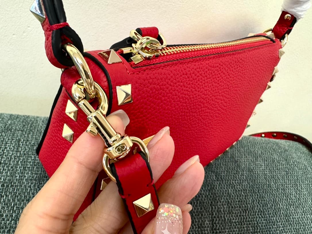 Valentino Garavani Mini Rockstud crossbody bag in Red Grained Calfskin High