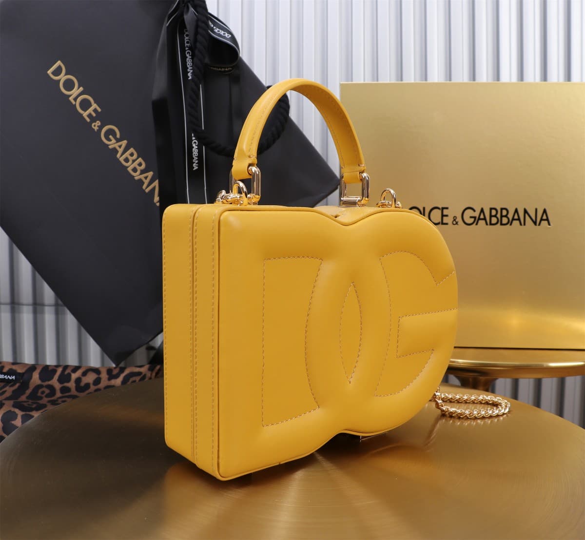 Dolce & Gabbana yellow leather DG Logo handbag high