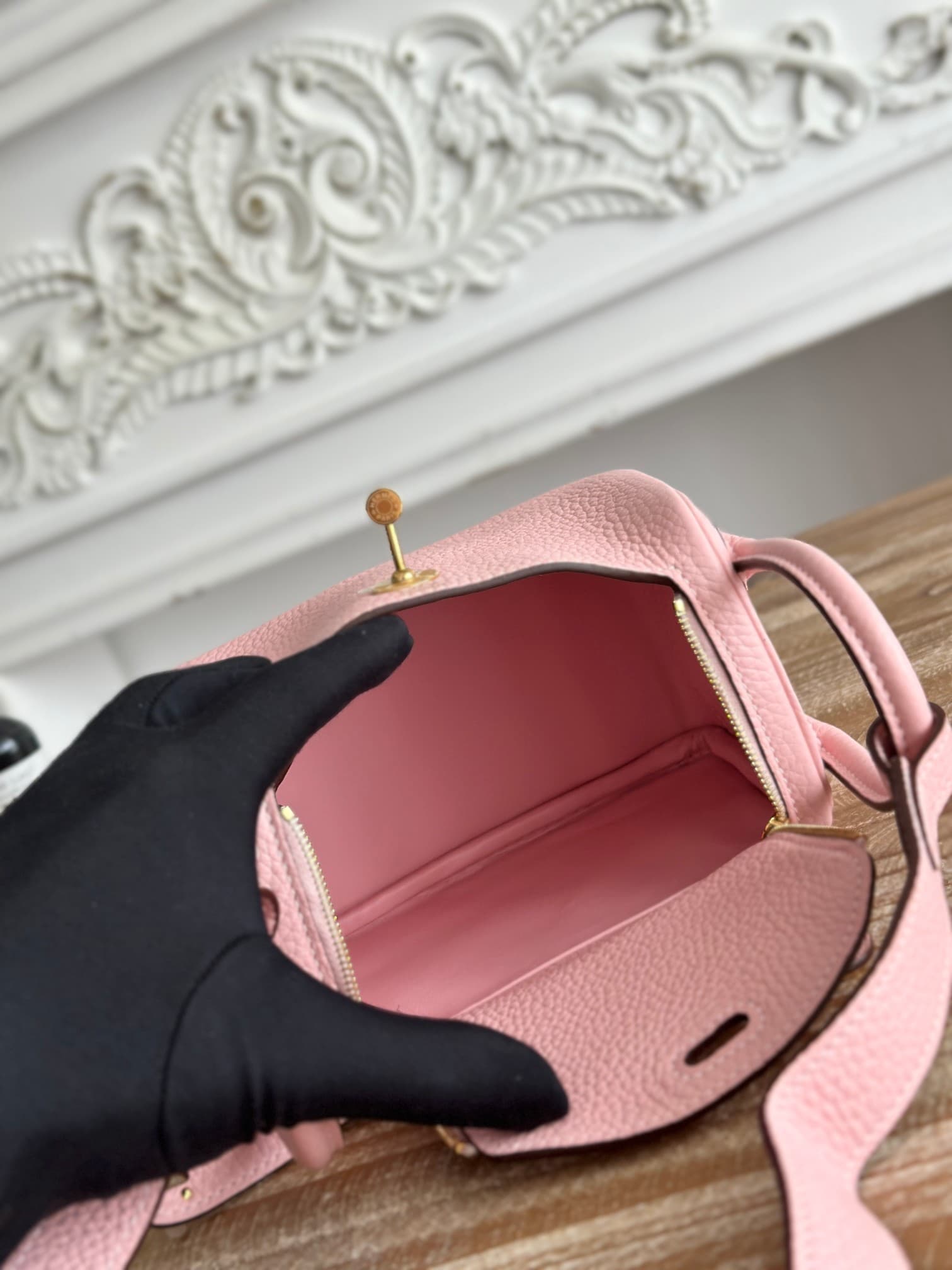 Hermes Lindy Mini Bag Clemence Leather In Rose Sakura WAX High