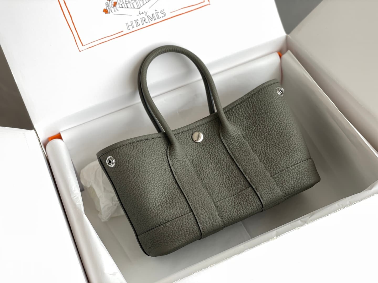 Hermes Garden Party 23 bag in Gris Meyer Togo Leather WAX High