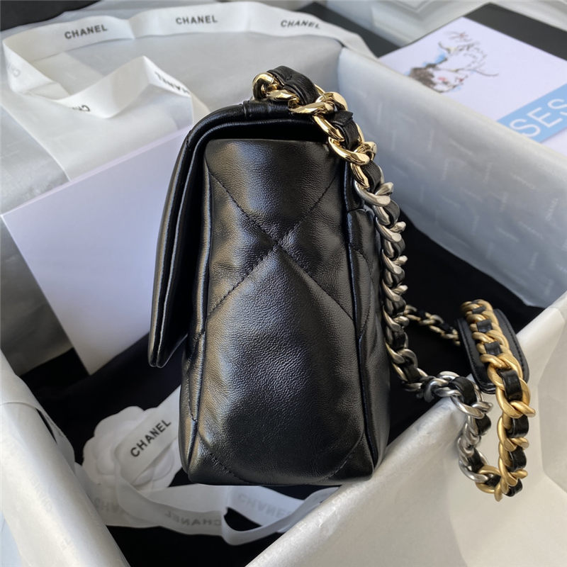 Chanel 19 Flap Bag Lambskin Black Silver High