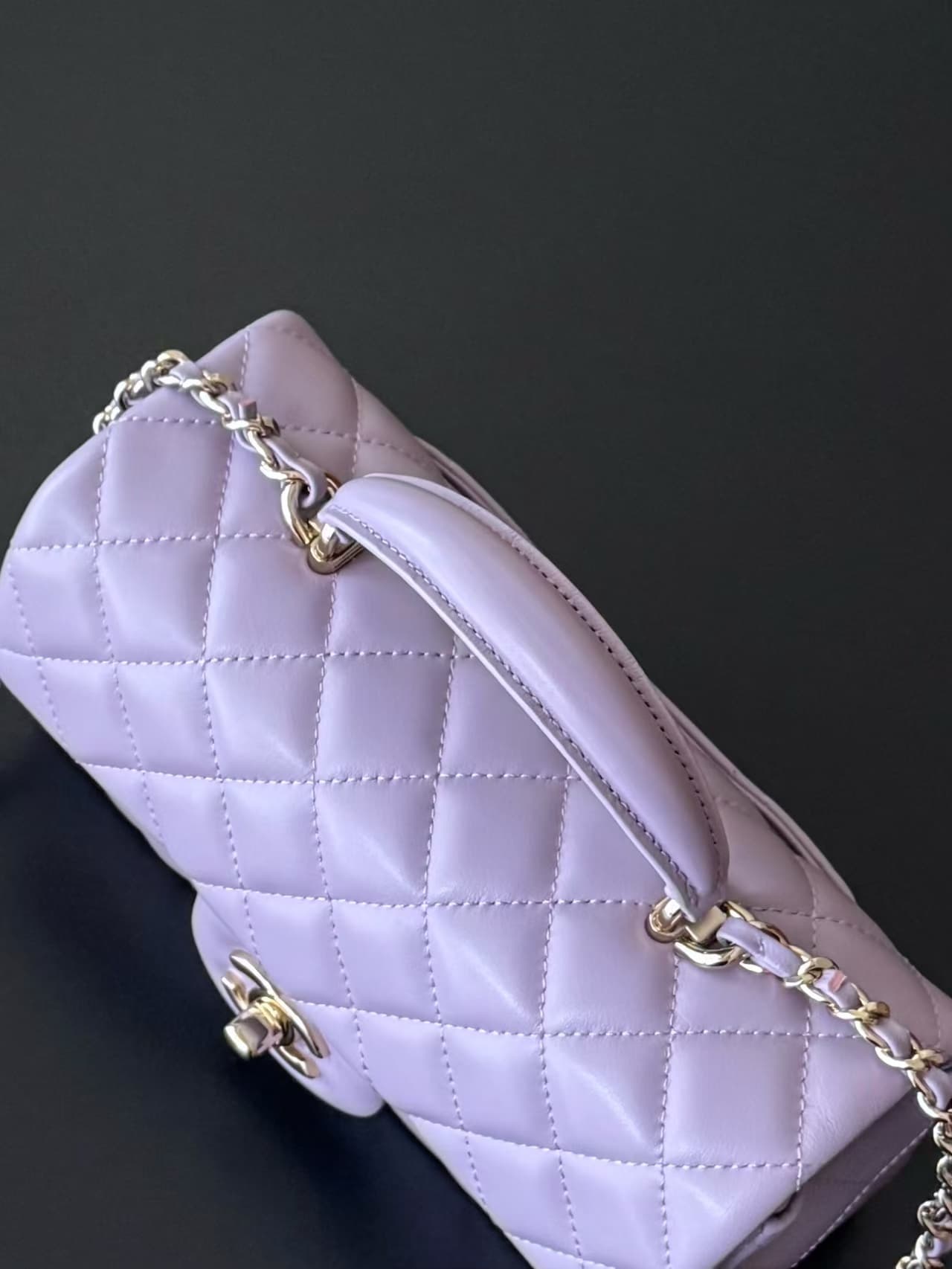 Chanel Mini Classic Handbag Lambskin & Gold-Tone Metal AS2431 Purple TOP