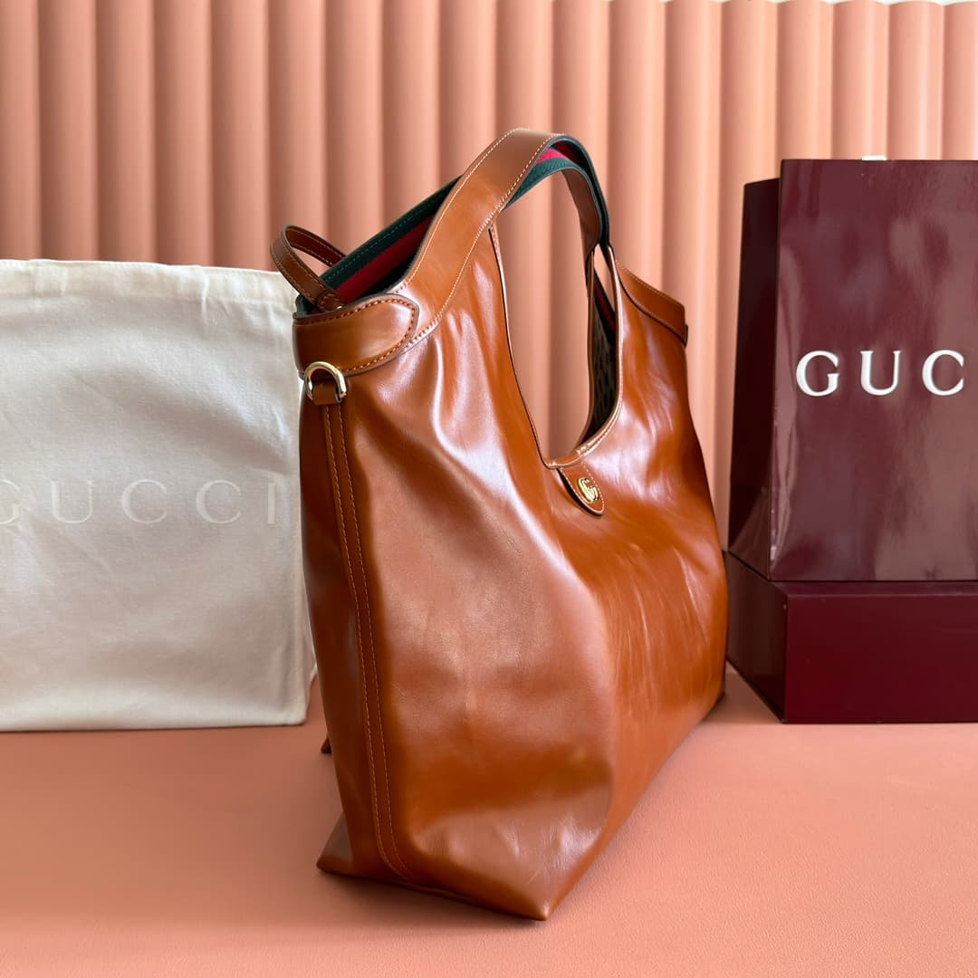 Gucci Giglio large tote bag Dark brown soft glossy leather ‎853971 High