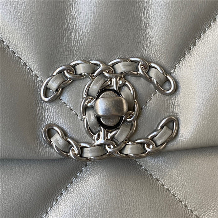 Large Chanel 19 Flap Bag Lambskin Grey Silver High