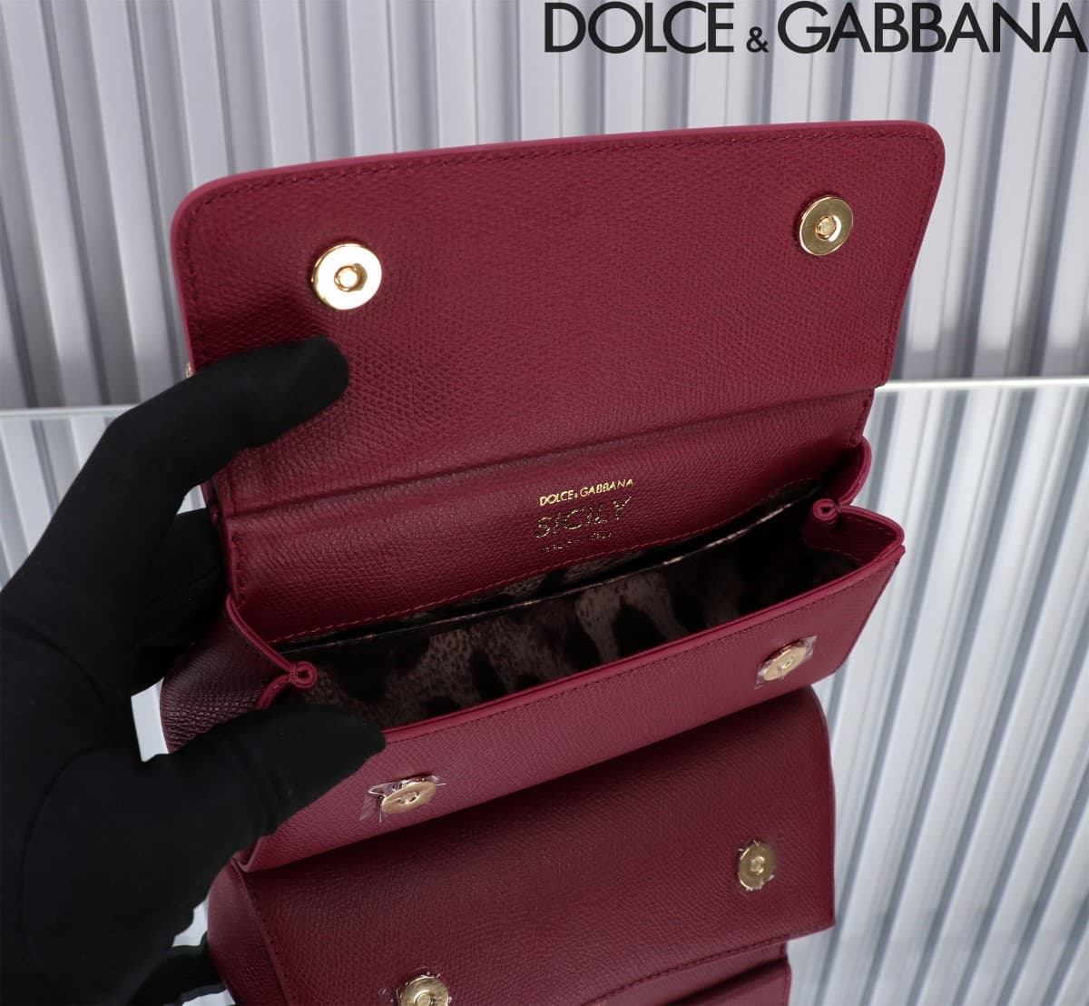 Dolce & Gabbana Miss Sicily top handle bag calfskin leather Claret High