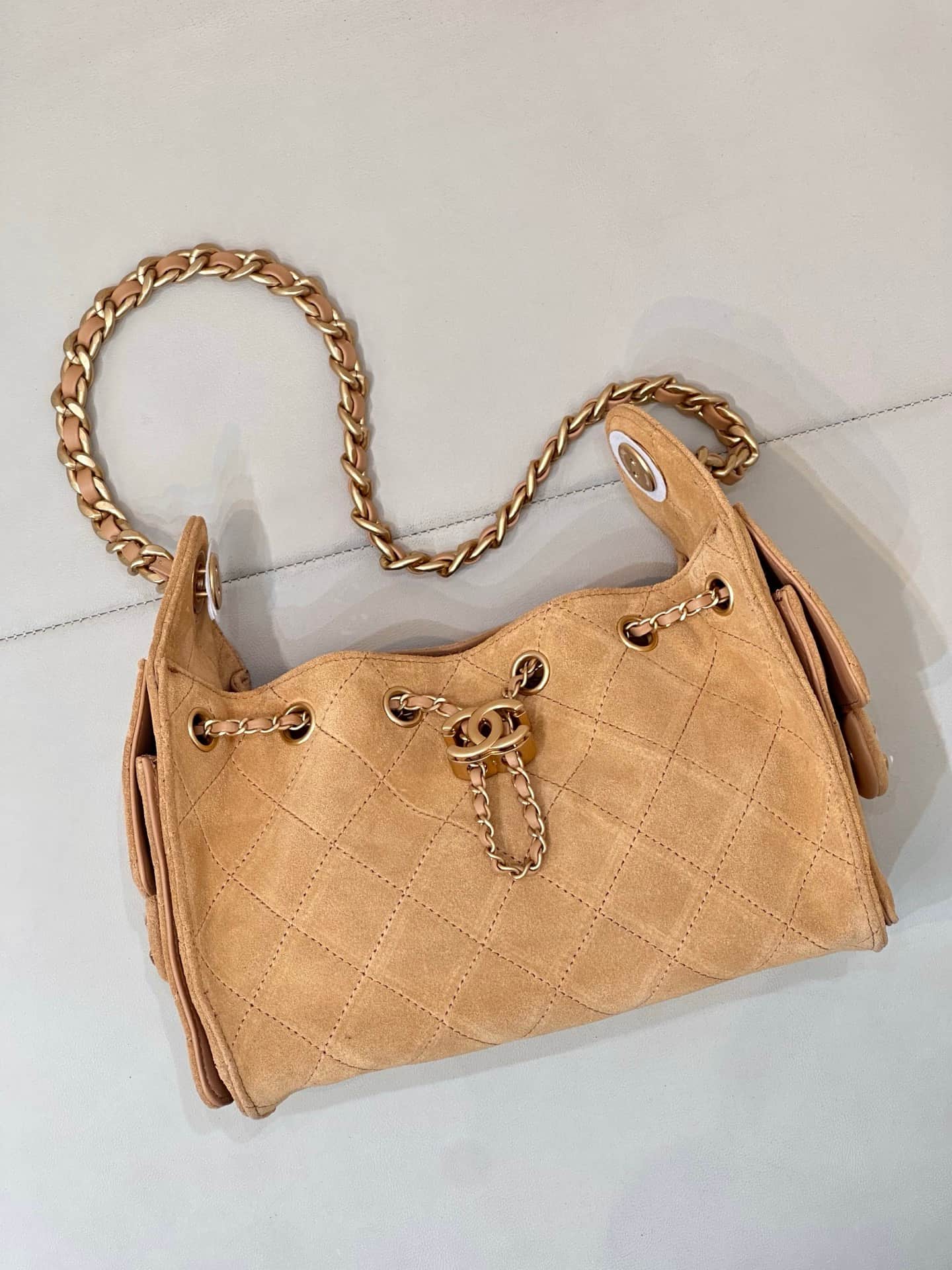 CHANEL 25 Mini Handbag AS5631 Suede &Gold-tone Metal Beige TOP