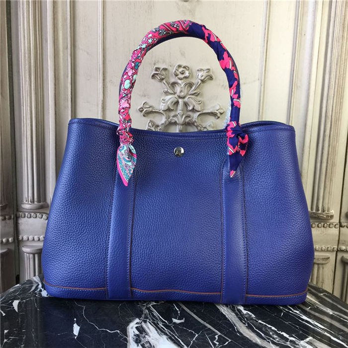Hermes Garden Party 30/36 Bag Calfskin In Royal Blue High