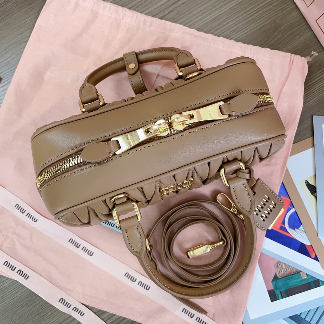Miu Miu Arcadie matelassé nappa leather bag 5BB142 Beige High