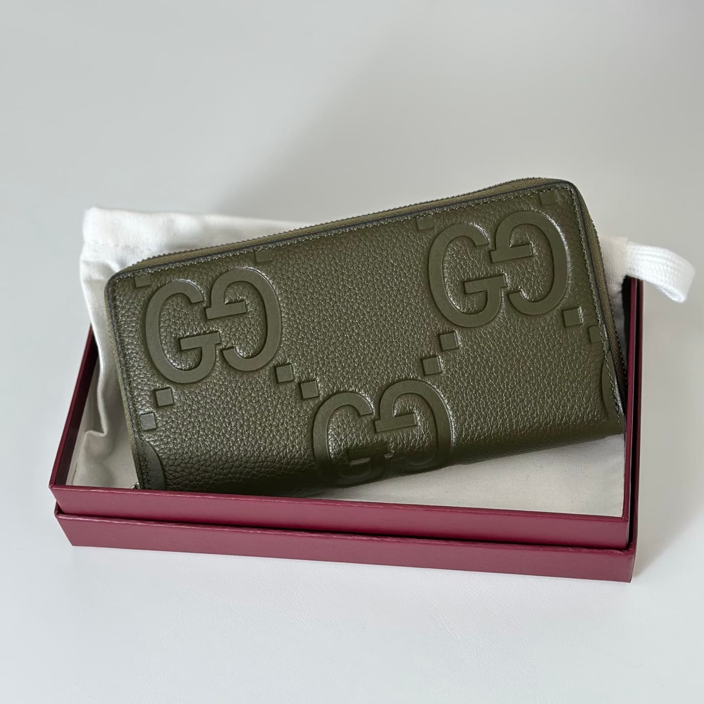 Gucci GG Jumbo zip around wallet Deep Green 739484 High