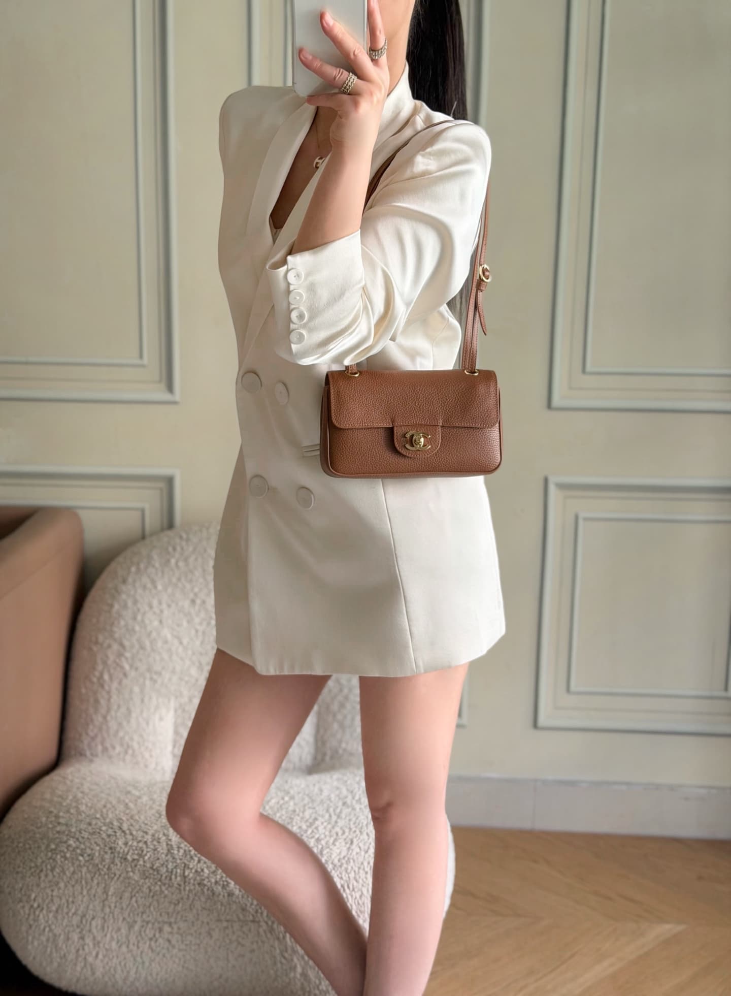 CHANEL Mini flap bag Grained Calfskin&Gold-tone metal Caramel AS6573 A