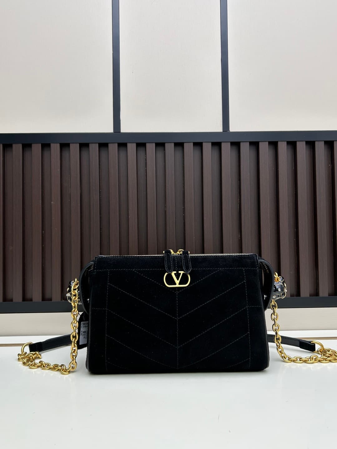 Valentino VLogo Garavani Panthea Shoulder Bag Black Suede Mid