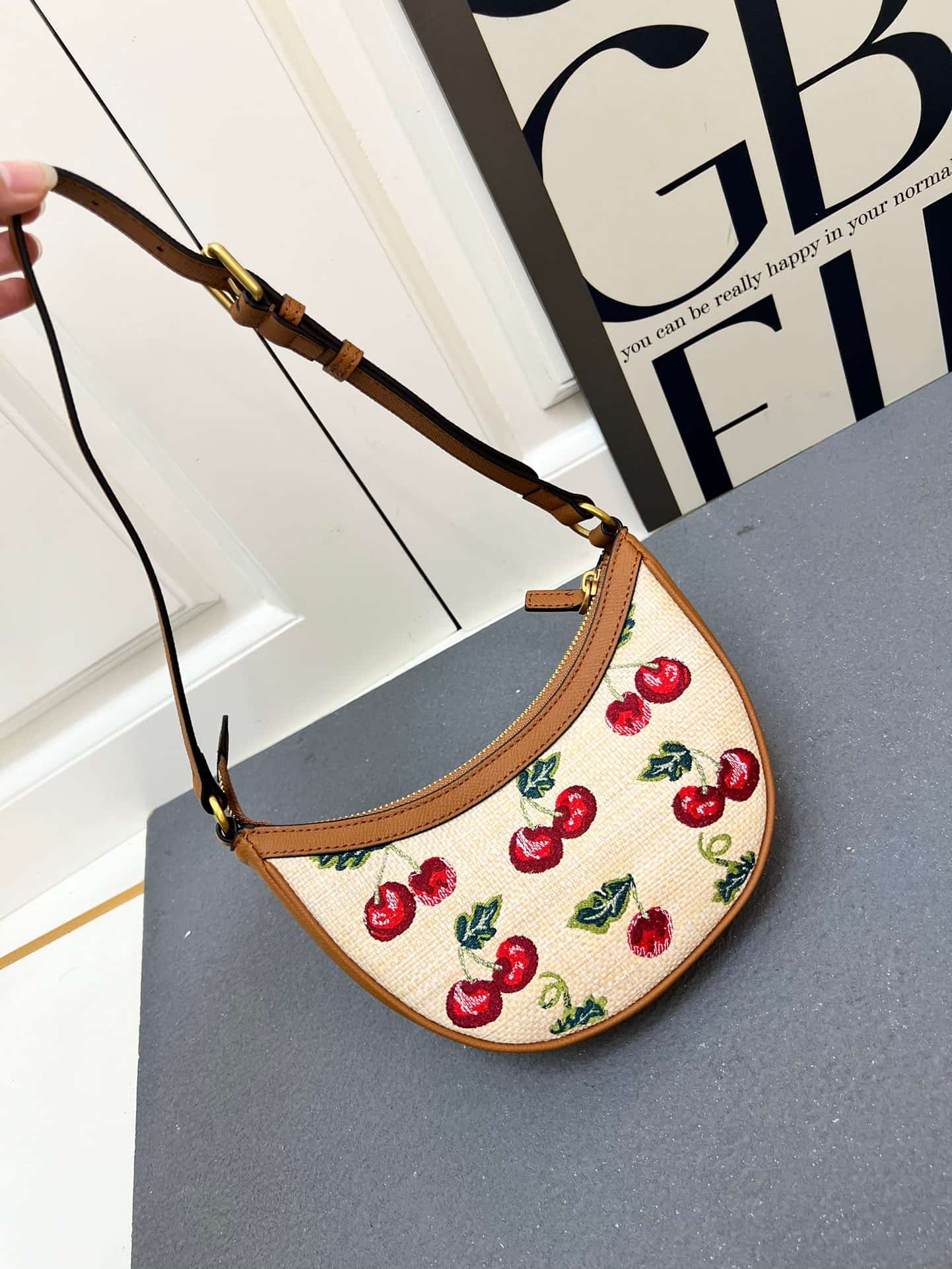 Valentino VLogo Signature Mini Hobo Bag In Jacquard Raffia With Cherryfic Pattern Mid