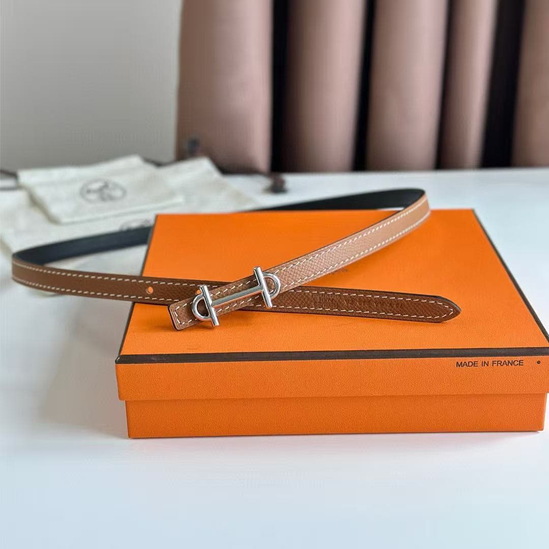 Hermes Gamma belt buckle & Reversible leather strap 13 mm Epsom Camel/Black High