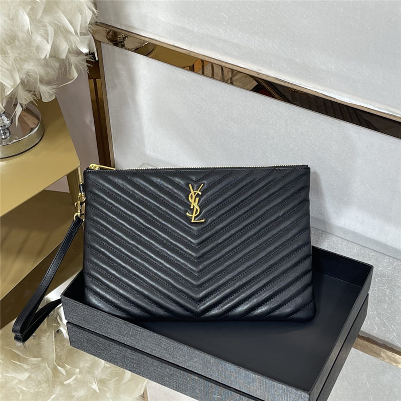 MONOGRAM TABLET POUCH IN MATELASSÉ LEATHER GOLD-TONED METAL High